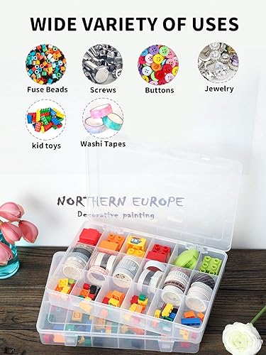 Miniatura 3 de Paquete de 2 cajas organizadoras de plástico transparente de 18 rejillas con divisores (2 unidades, 18 rejillas no ajustables)