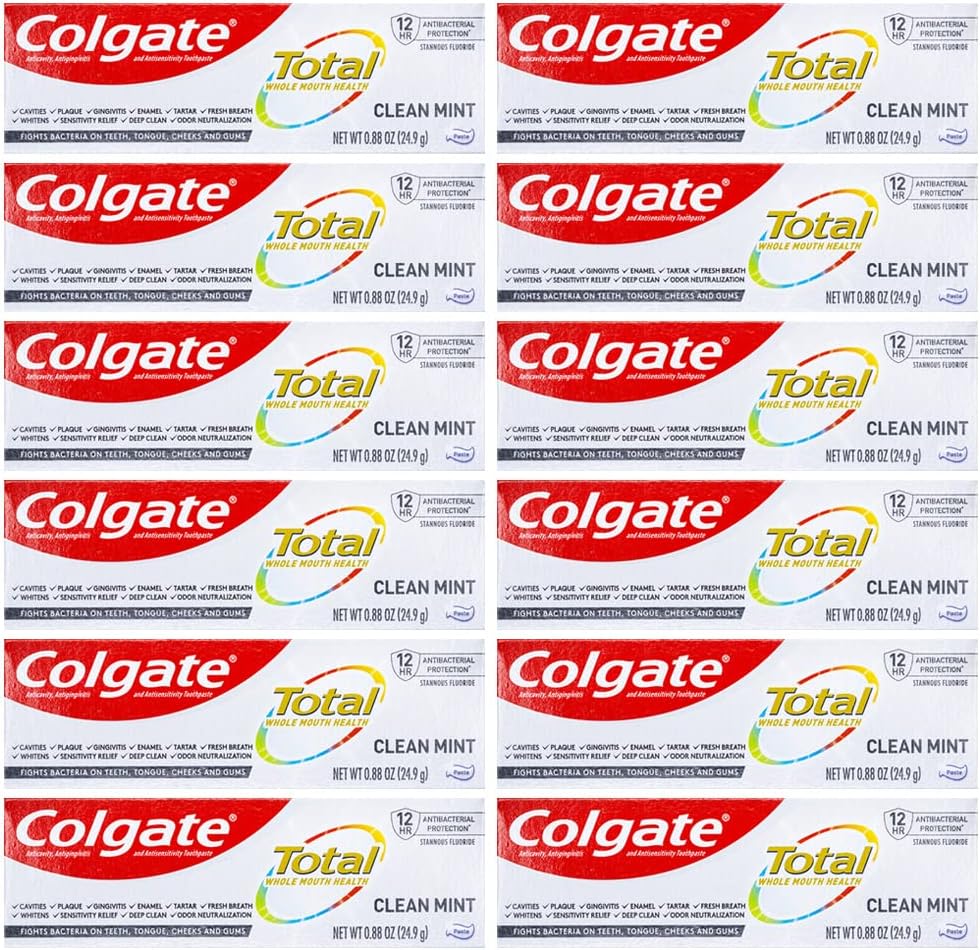 Total Toothpaste, Clean Mint, Travel Size 0.88 oz (24.9g) Pack of 12