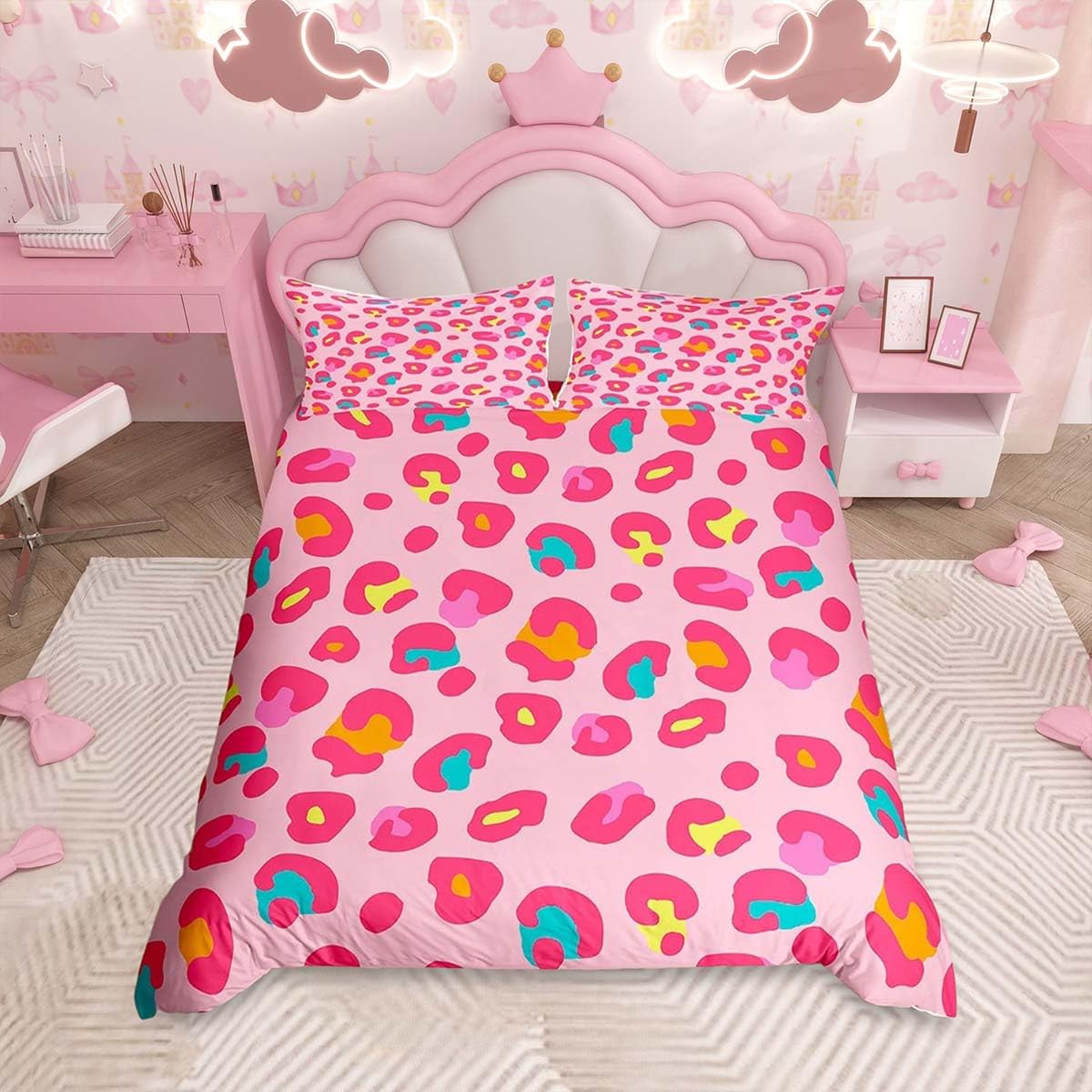 Homemissing Pink Leopard Print Duvet Cover Set Super King Size Cheetah Duvet Cover for Boys Girls Animals Skin Bedding Set 3Pcs Safari Room Decor โ image 1