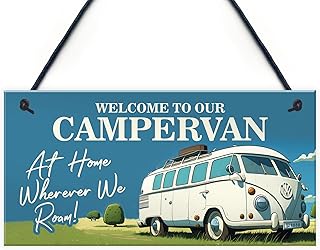 Red Ocean Campervan Welcome Sign - Novelty Wall Hanging Decor - Durable Sign for Indoor/Outdoor Use - Funny Campervan Sign Home Decor Plaque - Birthday Gifts For Him Her