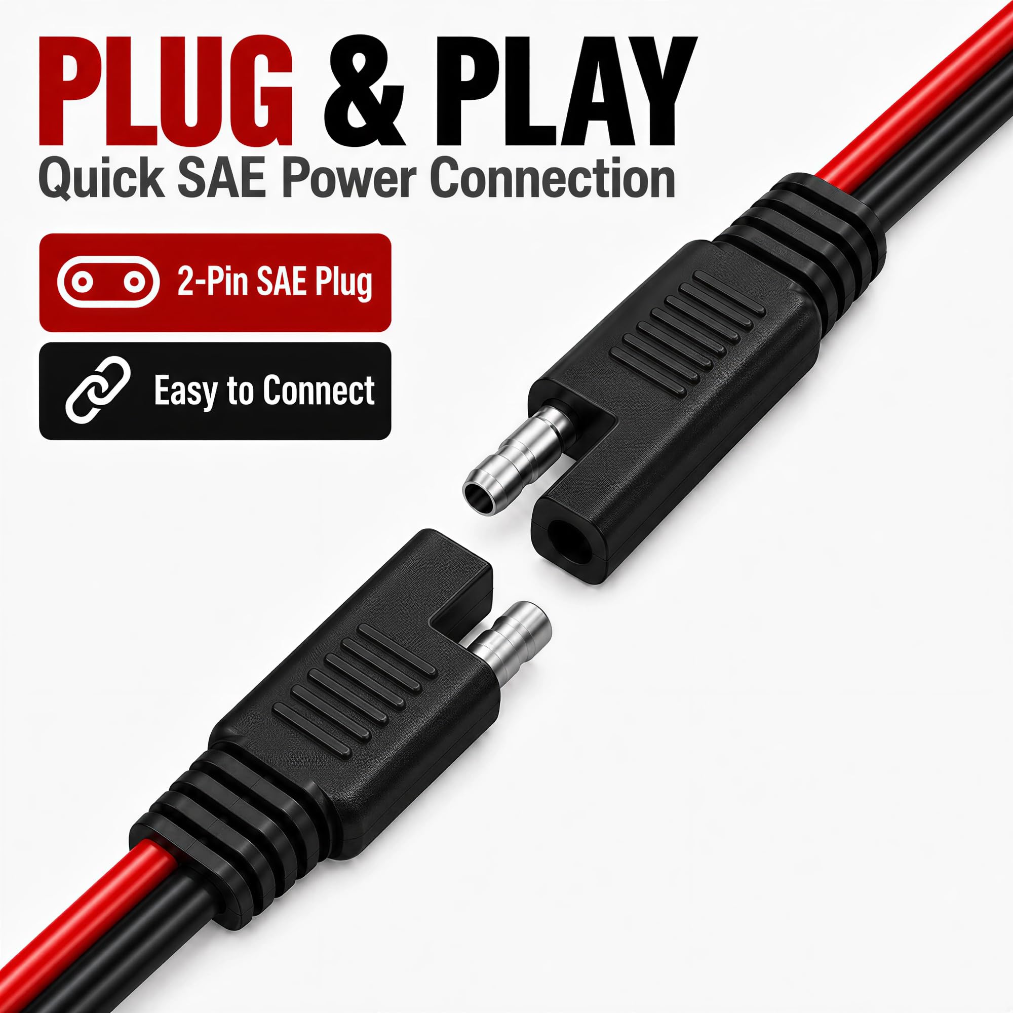 Glattol 5 Pack 12" 12 Gauge 2 Pin Quick Disconnect Audiopipe Polarized Wire Harness, Heavy Duty SAE Connector Bullet Lead Cable