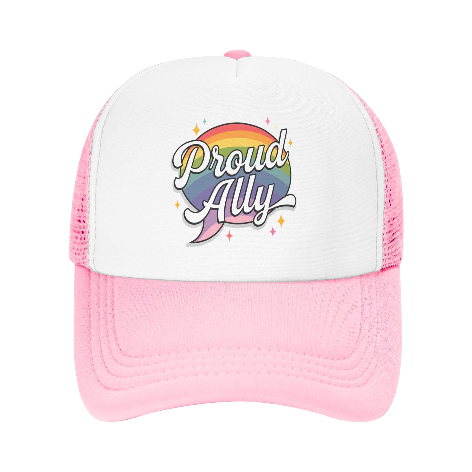 Proud Ally Trucker Hat LGBTQ Trans Gay Lesbian Rainbow Pride Kids Hats Adjustable Mesh Baseball Cap - Pink