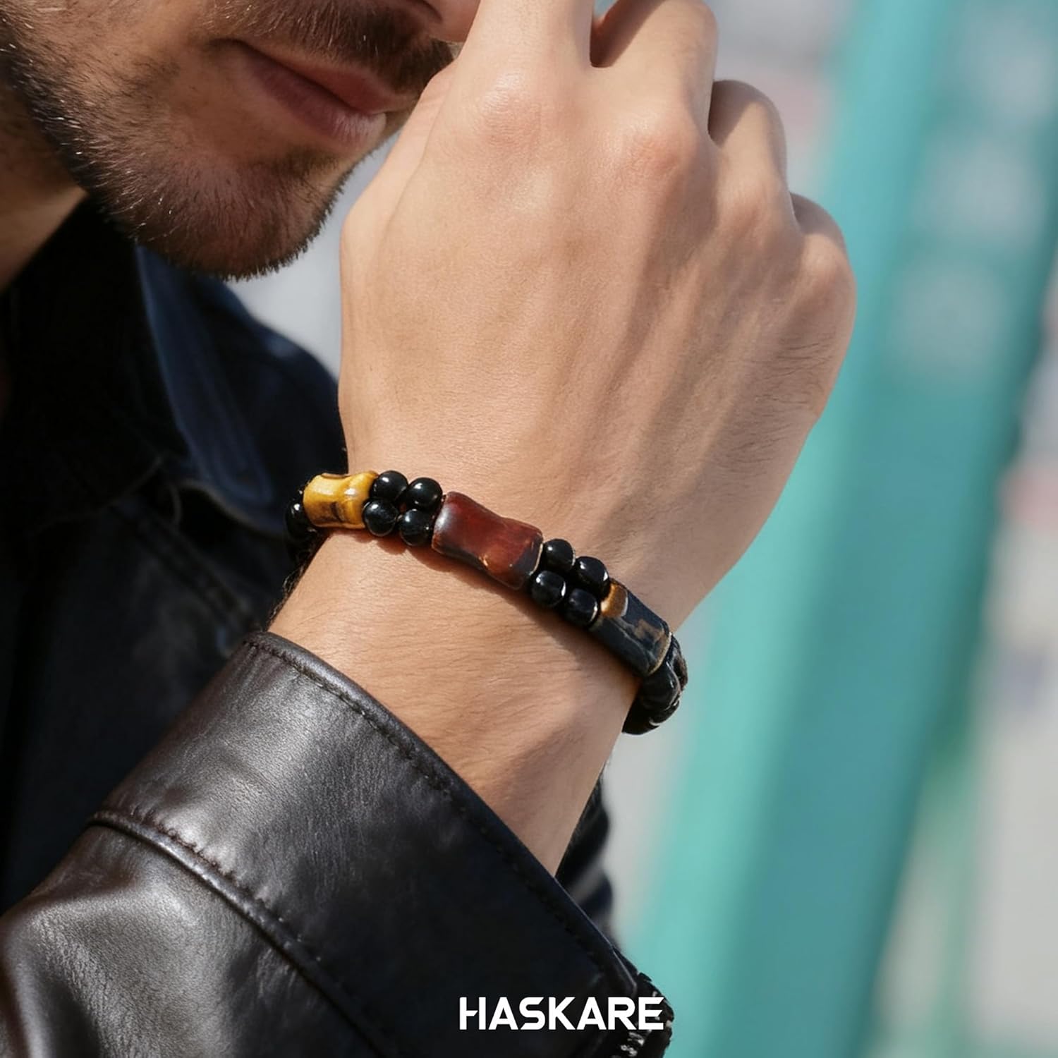 Protection Crystals Mens Bracelet Tiger Eye, Natural Stone Multicolored Tiger Eye Bracelets for Men, HASKARE Healing Crystals Unique Energy Beads Bracelet Gift for Mens Jewelry Trendy Spiritual Relief - Image 5