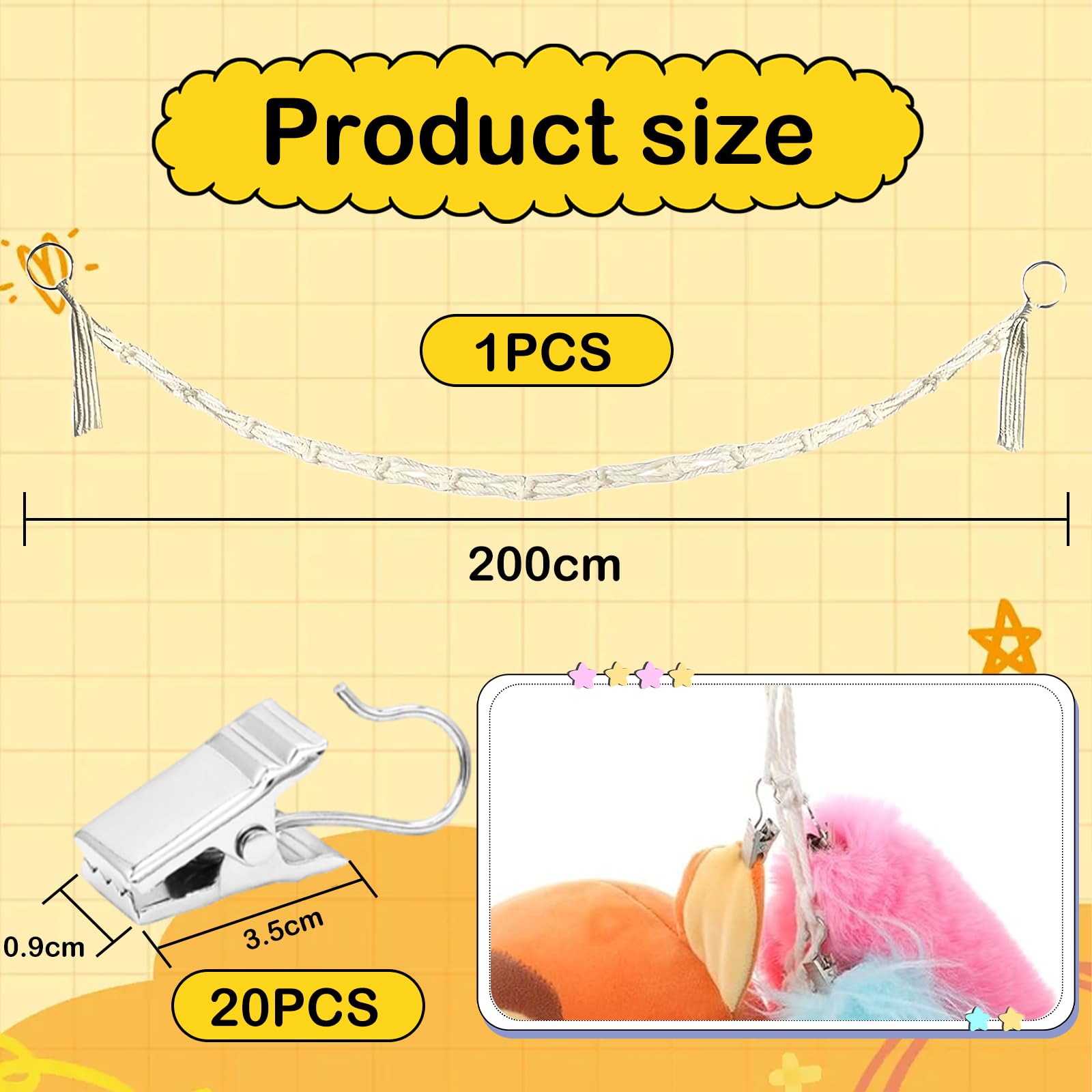 Chaîne De Rangement Pour Peluches Avec 20 Clips Métalliques - Hamac Suspendu Pour Animaux En Peluche, Jouets D'enfant - 8