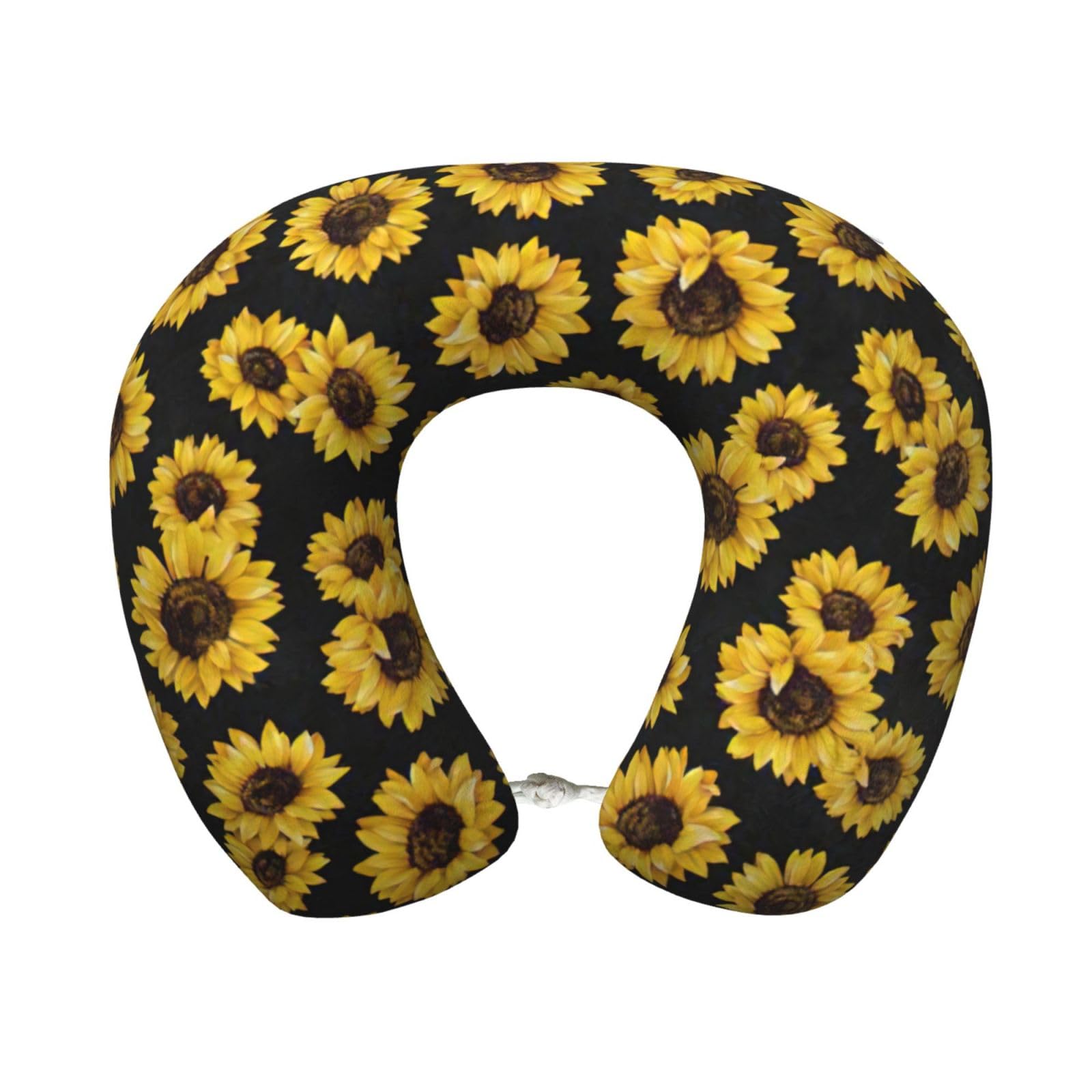ASFgda U-Shape Memory Foam Golden Sunflowers Print Travel Pillow,Neck Support,Washable Cover For Airplane Car Home Office