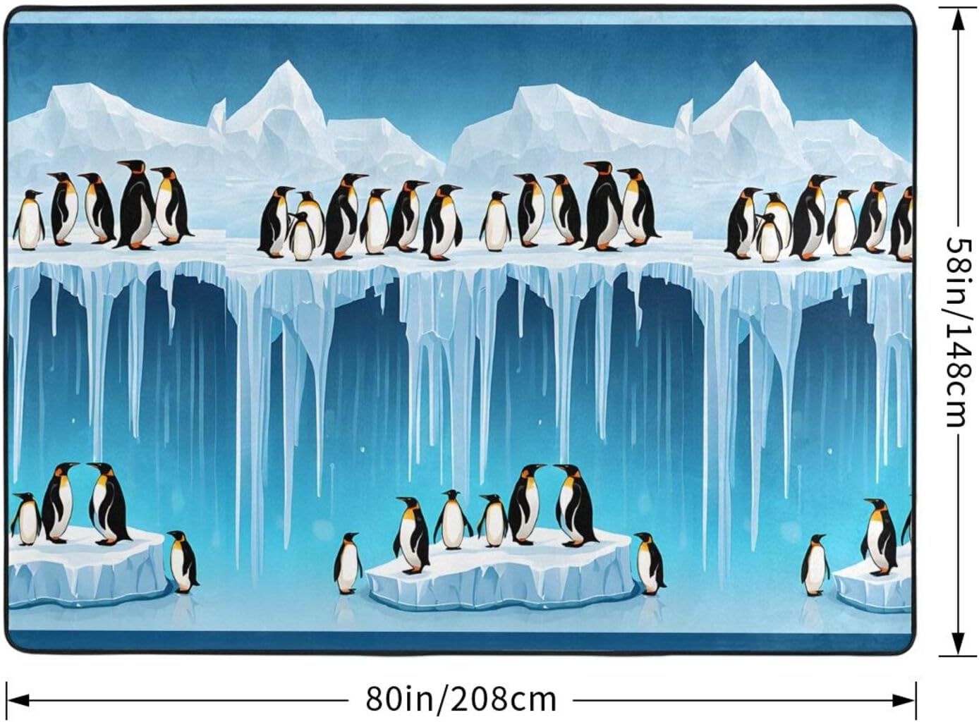 Flannel Non-Slip (Penguins On The Iceberg Printed) Rug Pad 80×50in Soft Washable Protective for Hardwood Floors Bedroom Bathroom Living Room
