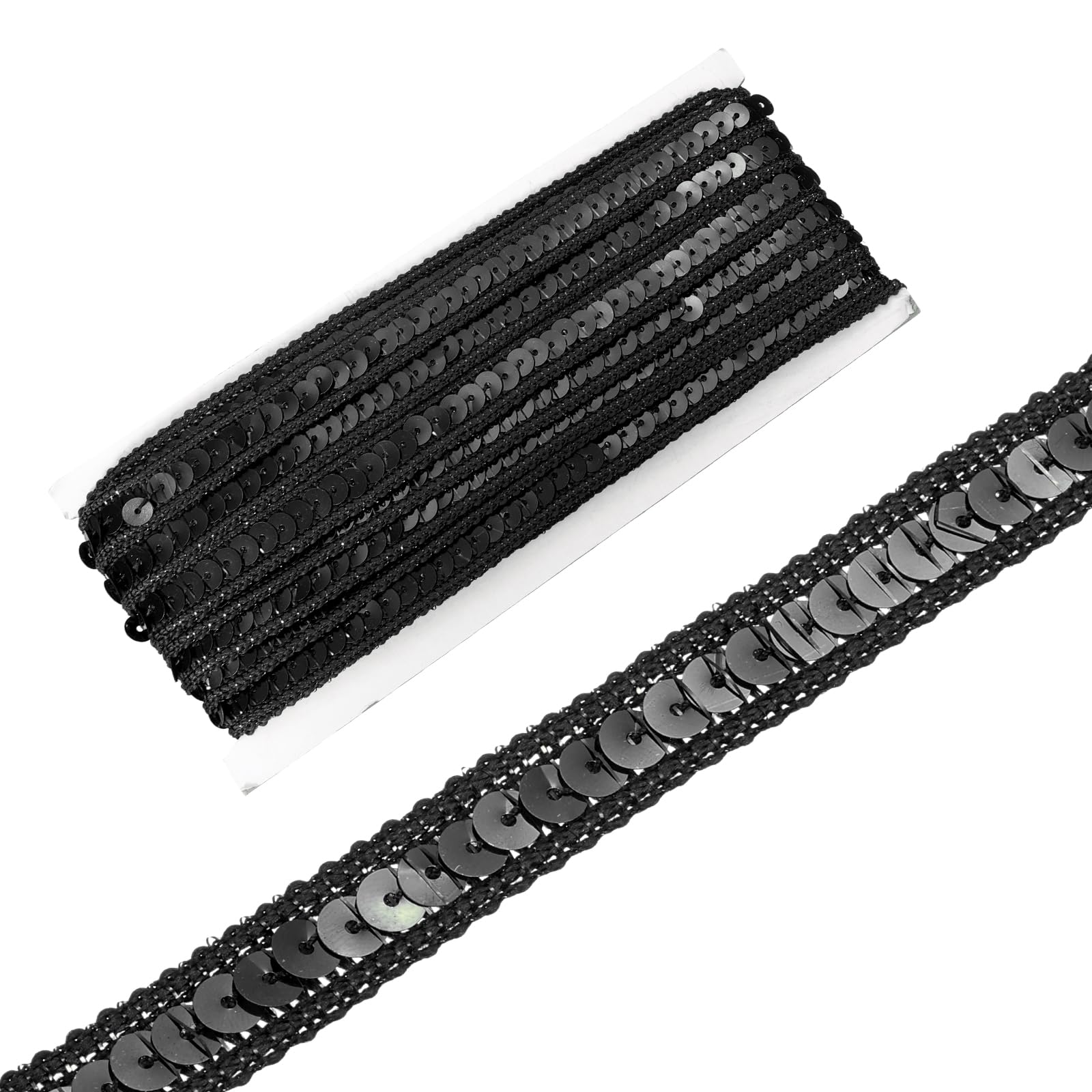 sourcing map 0.5 Inch x 10 Yards Sequin Ribbon Trim Sequin Braid Trim Flat Glitter Ribbon for Crafts Embellishments Costume Hats Dress Shoes Headband Sewing, Black
