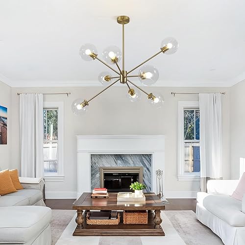 Miniatura 9 de BOKT 8 luces modernas de globo dorado Sputnik candelabro contemporáneo de bola de vidrio transparente lámpara de burbuja iluminación latón Sputnik