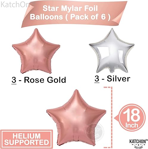 Miniatura 3 de KatchOn, Globos de estrella de oro rosa y plateado, 18 pulgadas, paquete de 6, estrellas de oro rosa, globos de estrella de oro rosa, globos de