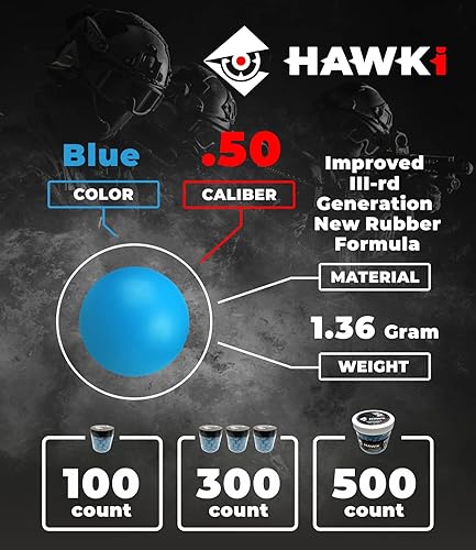 Miniatura 45 de Hawki - Pelotas de goma reutilizables de 0.50 o .43 cali, bolas de goma suave, menos letales para pistolas de paintball negro x 100