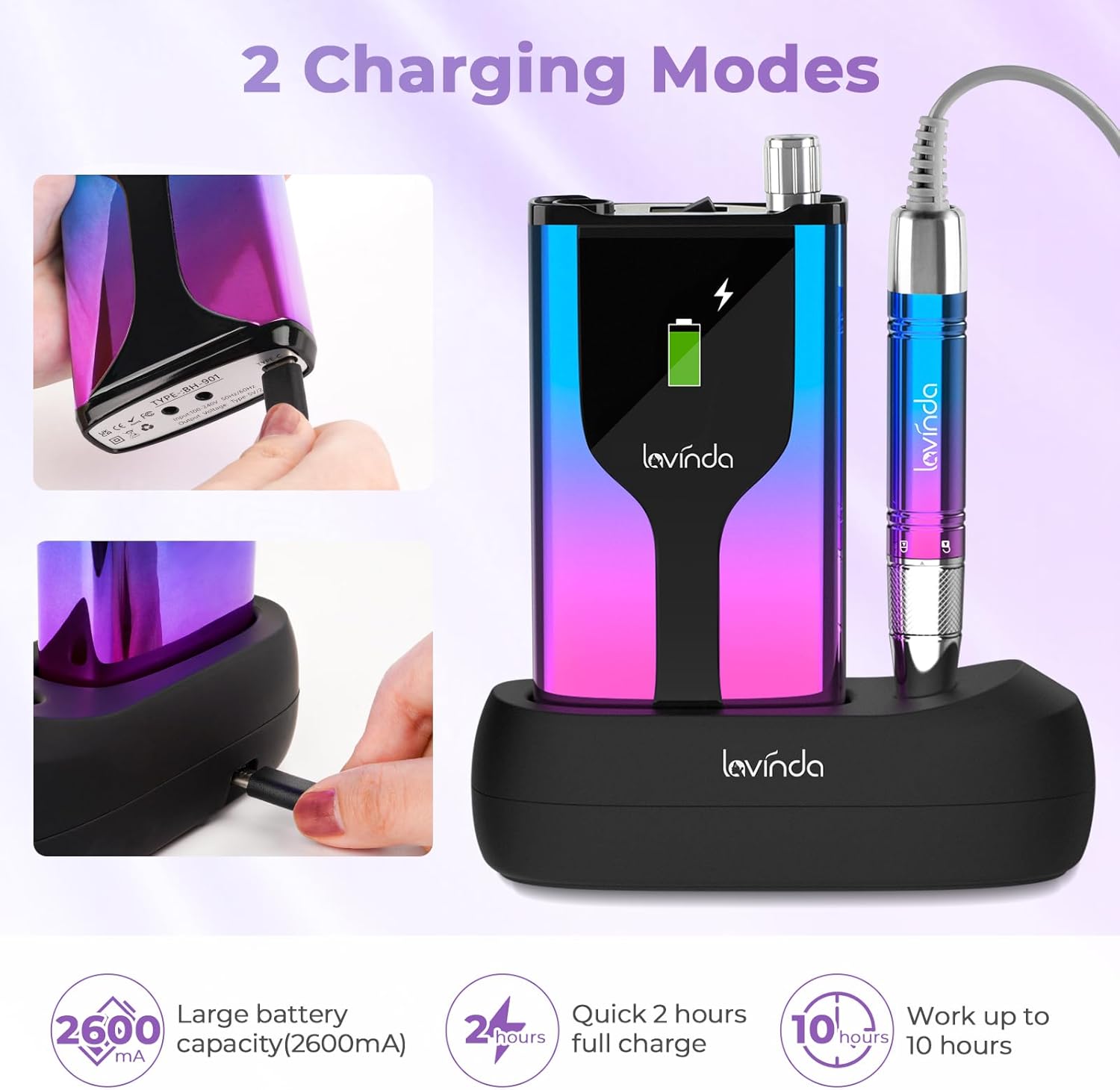 Lavinda Portable Cordless Rechargeable Handheld UV Light for Gel Nails & Professional Rechargeable Nail Drill Machine, Cordless 35,000RPM Skyspace Brushless Nail Drill