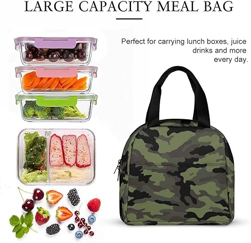 Miniatura 7 de Lonchera de camuflaje verde militar para mujeres y hombres, bolsa de almuerzo aislada, bolsa de almuerzo reutilizable, contenedor de almuerzo