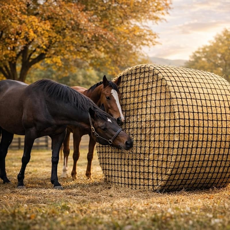 Rede para Fardo Redondo de Feno 2" sem Nós para Alimentação Lenta de Cavalos e Rebanhos Finerelprot 1,52 x 1,52 m