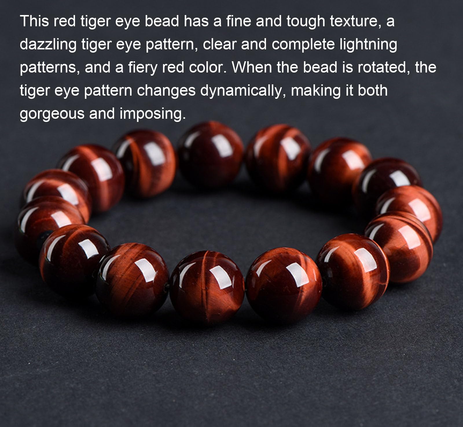 Bracciale Occhio di Tigre Uomo Donna, Braccialetto Coraggio e determinazione e Braccialetto con Tripla Protezione con Perline Rosse Bracciali con Pietra Chakra,8mm