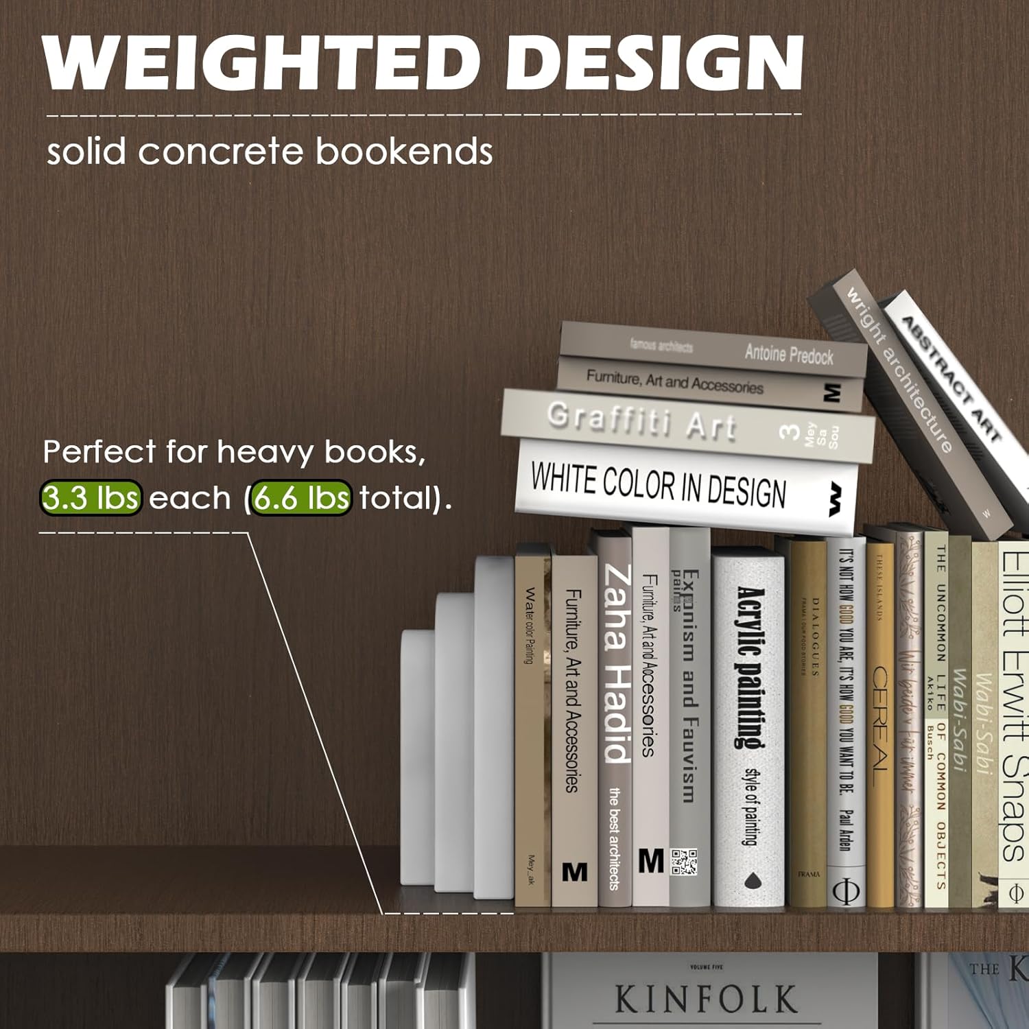 Wegaso Heavy Duty Concrete Bookends for Shelves-Vintage Decorative Bookends for Heavy Books,Reinforced Modern Design,Durable Heavy Bookends for Living Room & Study(2-Pack)