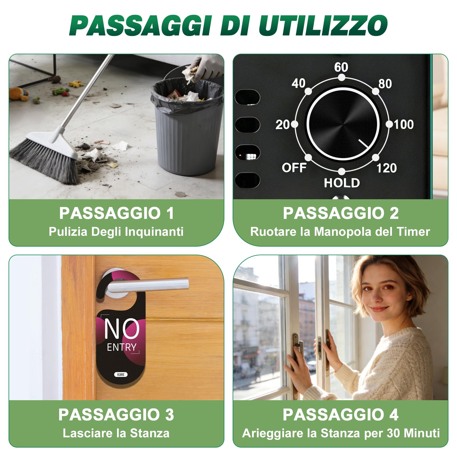 ICARE Generatore di Ozono 30000 mg/h, Purificatore d'Aria Professionale | Macchina Ozono Deodorante Fino a 300㎡, Alta Capacità O3, Timer 120 Min, Ozonizzatore per Casa Ambienti, Auto, Uffici, Hotel