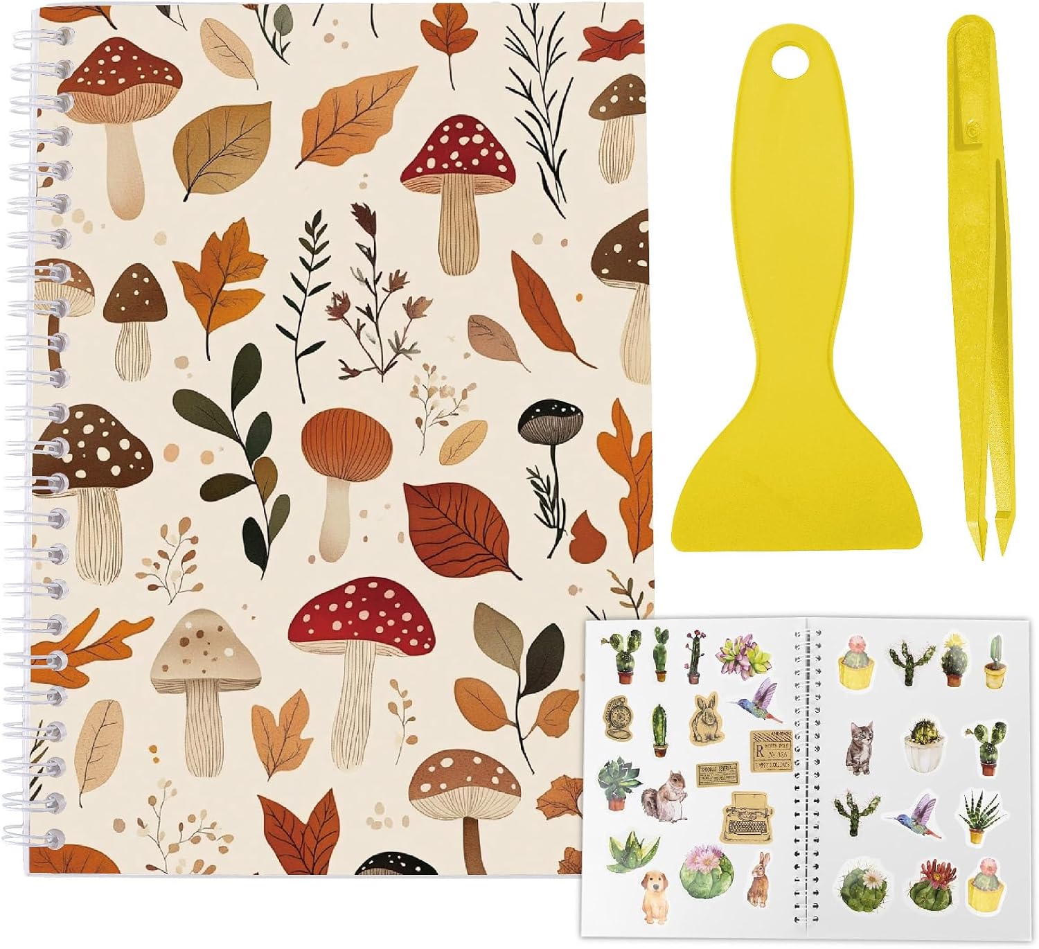 CRASPIRE Reusable Sticker Book Sticker Mushroom Collecting Book Album A5 Size 40 Sheets Reusable Sticker Organizer Storage Book Sticker Book with Tweezer and Spatula
