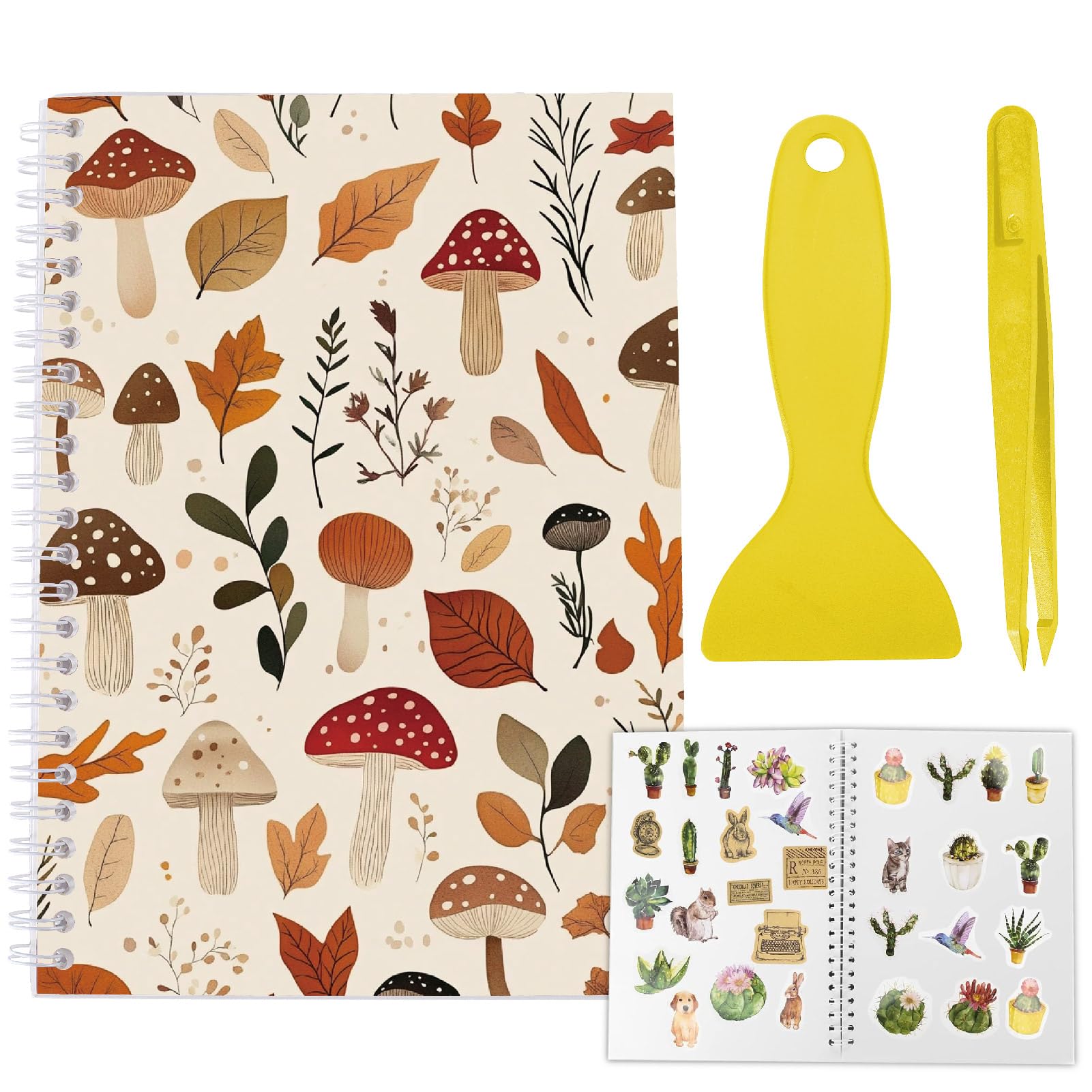 CRASPIRE Reusable Sticker Book Sticker Mushroom Collecting Book Album A5 Size 40 Sheets Reusable Sticker Organizer Storage Book Sticker Book with Tweezer and Spatula