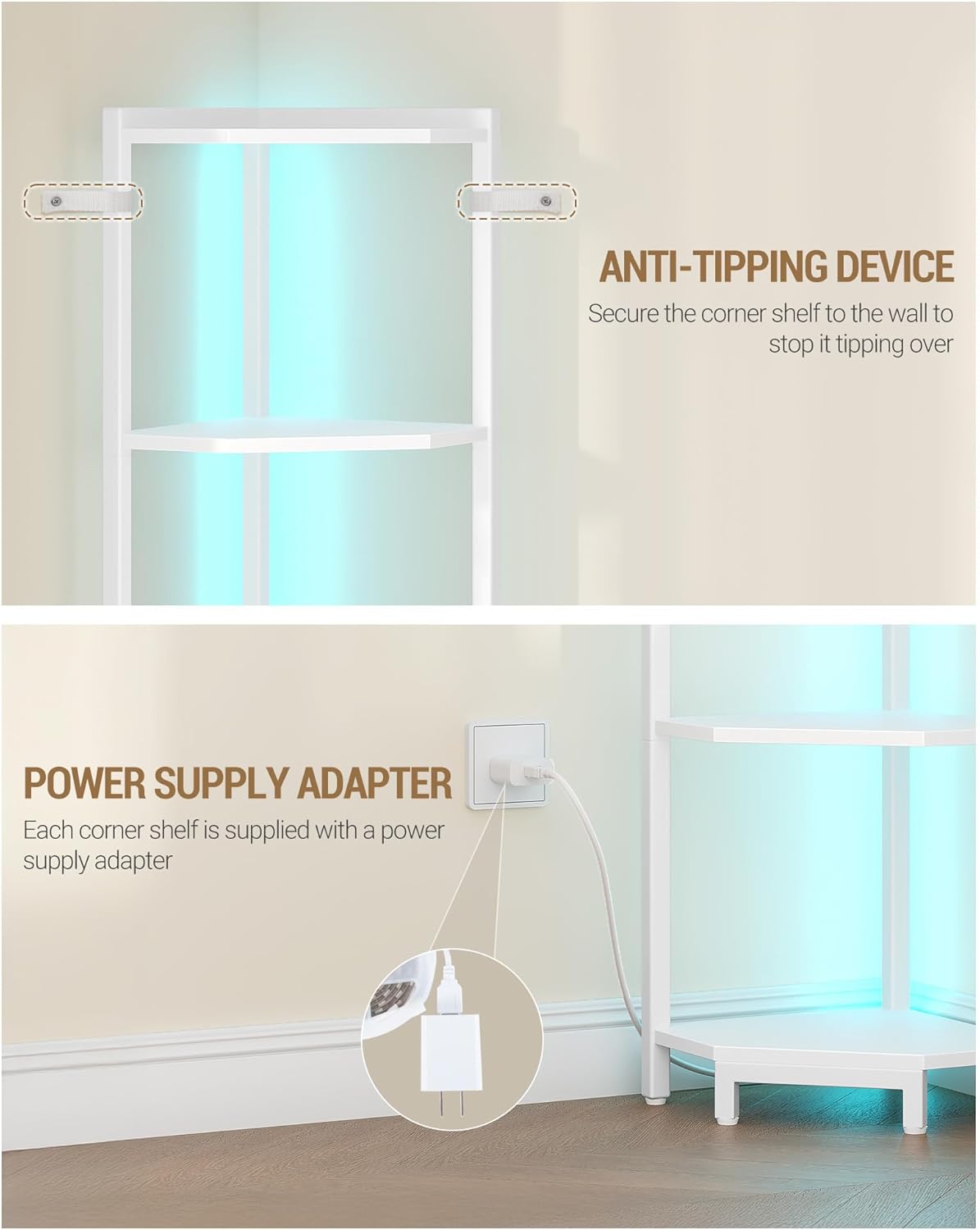 Hzuaneri Corner Shelf with LED Light 6 Tier Corner Bookshelf Standing Shelf image 5