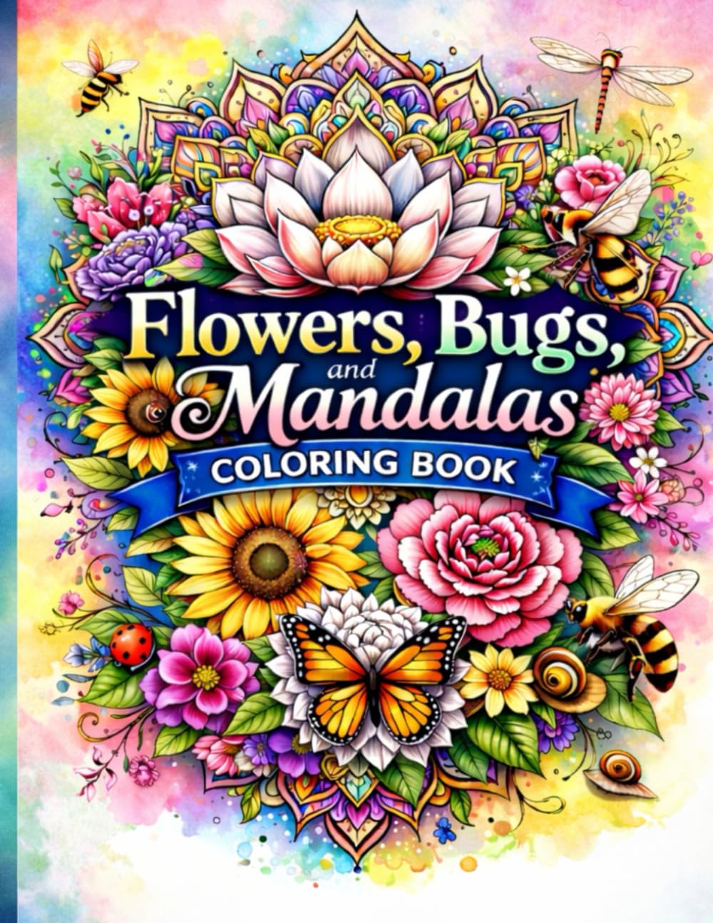 Flowers, Bugs, and mandalas coloring book