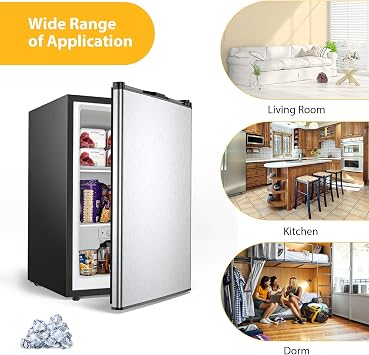 COSTWAY Compact Single Door Upright Freezer - Mini Size with Stainless Steel Door - 3.0 CU FT Capacity - Adjustable
