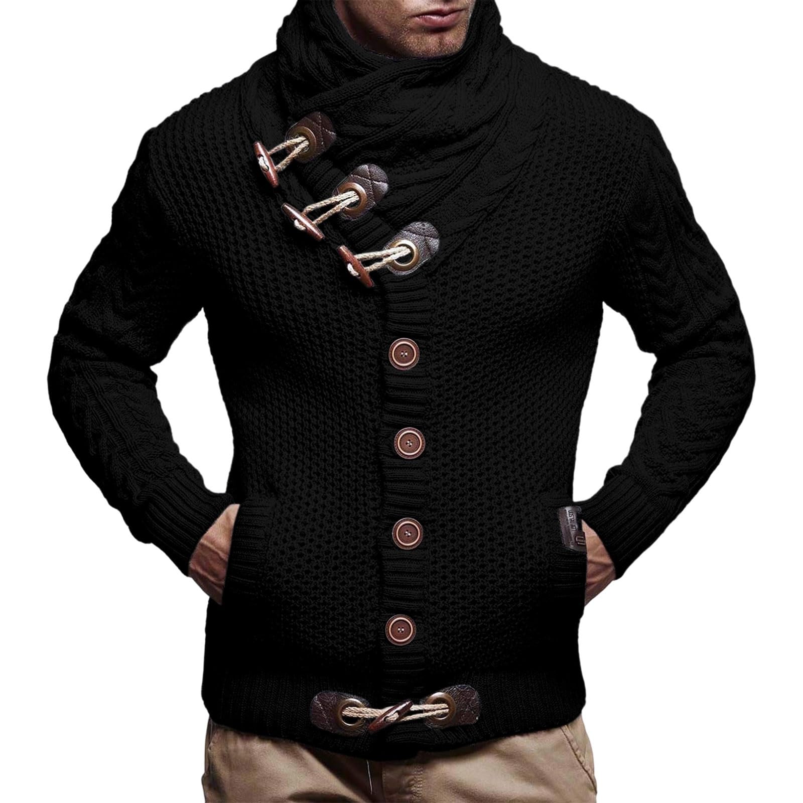 Suéter de punto de invierno con cuello alto para hombre, suéter térmico de invierno, atuendo casual