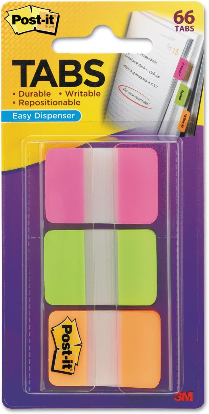 Post-it 686PGO File Tabs, 1 x 1 1/2, Assorted Brights, 66/Pack