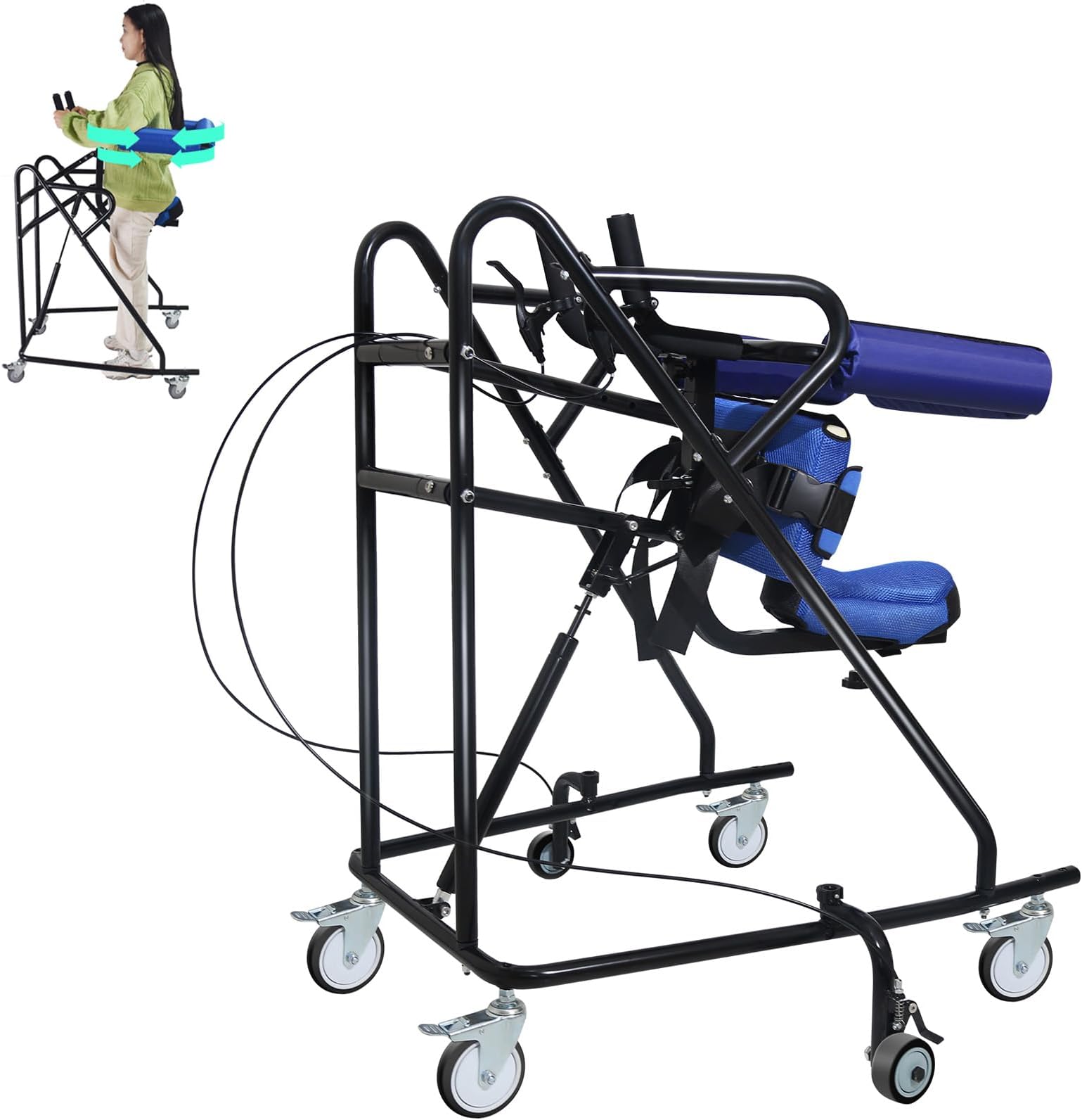 Standing Frames for Rehabilitation| Adjustable for Users 47 to 71 Inches Tall | Supports up to 220 lbs | Carbon Steel Frame | Enhanced Stability with Brakes, Black