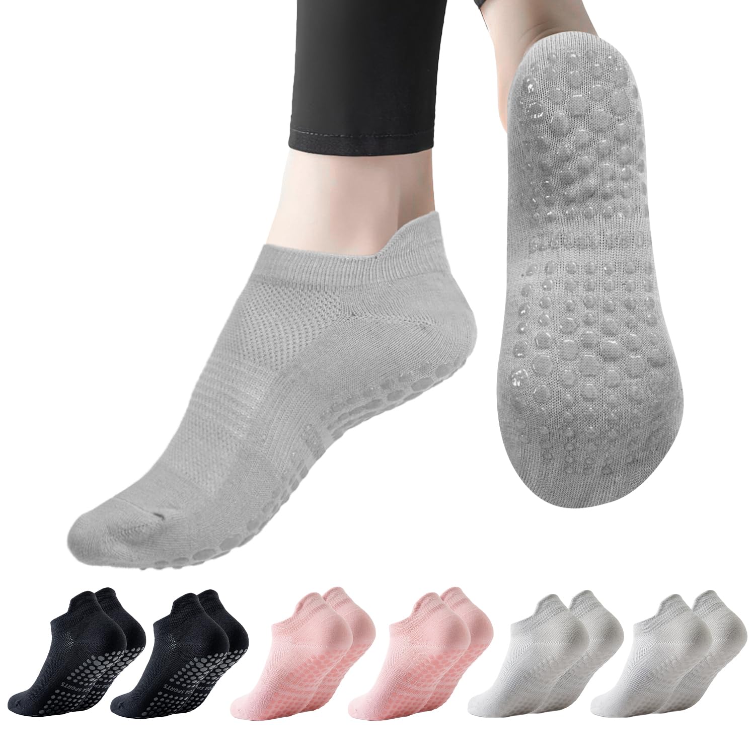 Dzpuhuojz 6 Paare Pilates Socken für Damen 39-42,Rutschfeste Yoga Socken,Antirutschsocken Pilates Reformer Socken für Ballett, Yoga, Tanzen,Fitnessstudio