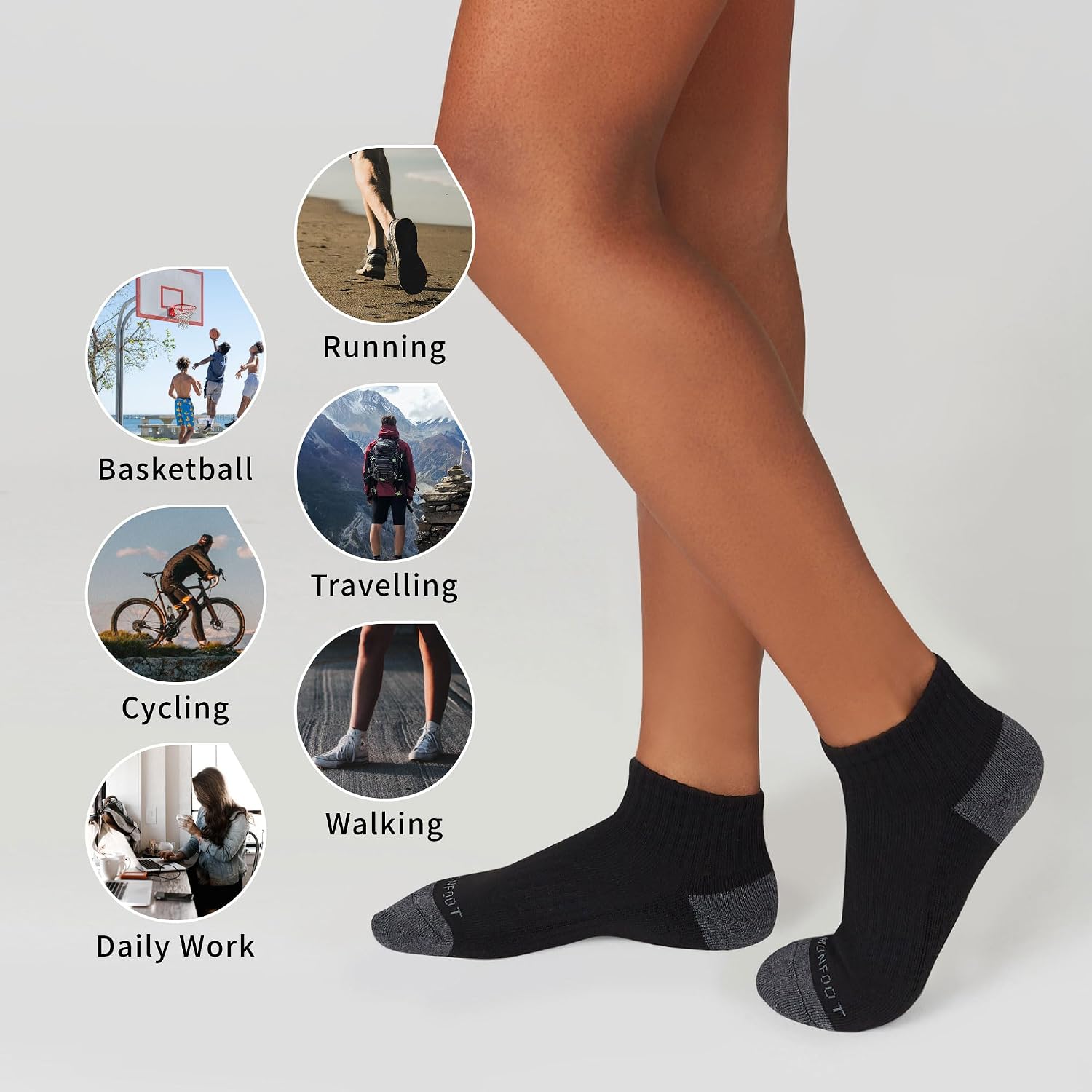 MONFOOT Men's/Women's 6 Pairs Daily Cushion Comfort Fit Performance Quarter Ankle Socks Multipack