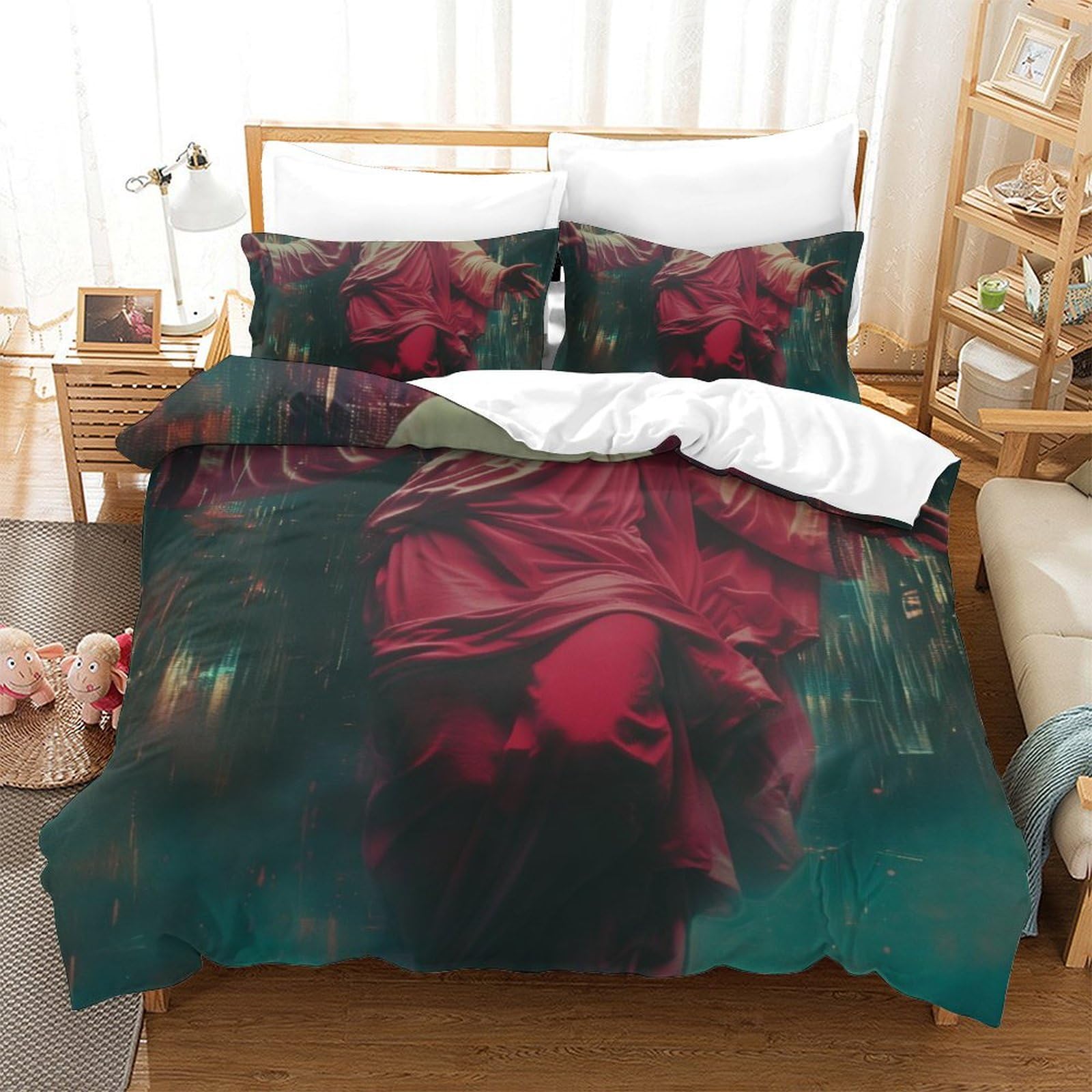 Housse de couette 3D Jésus parure de lit 200x200 cm microfibre respirante 3 pièces