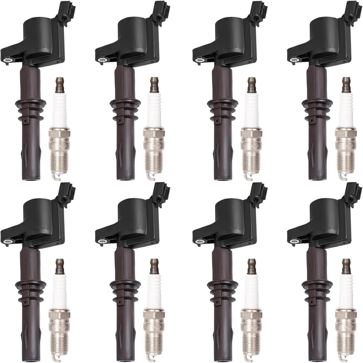 Set of 8 Ignition Coil Pack and Spark Plugs for 2007 2008 2009 2010 Ford F150 F250 F350 Explorer Mustang Lincoln Navigator, 2008-2014 Ford Expedition 4.6 5.4 V8 Replace FD509 DG521- Brown