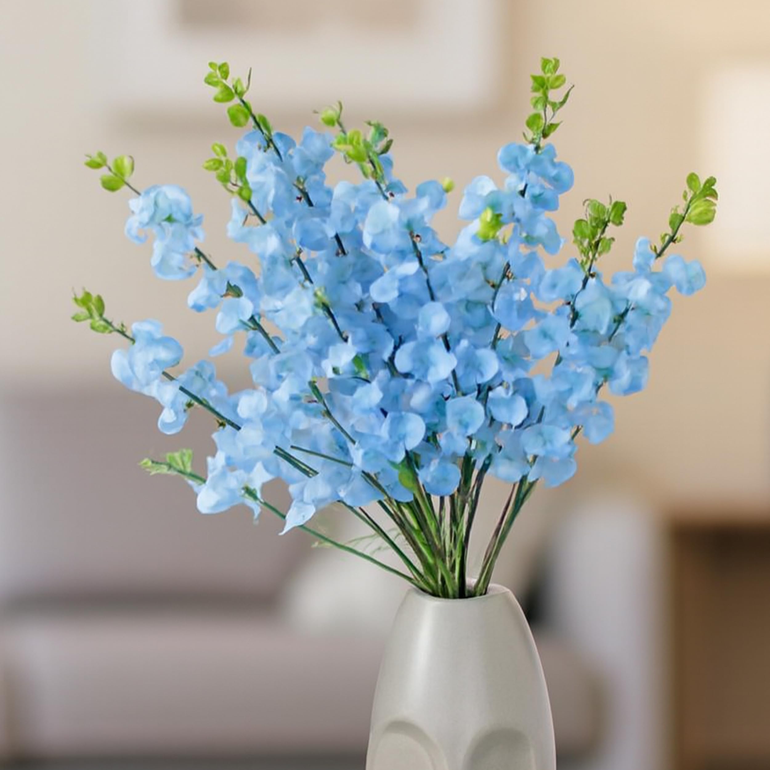 Art Street Artificial Blue Cherry Blossom Flower Bunch for Table Indoor Home Decoration |Valentine Day, Christmas Day, New Year Decor | Pack of 2|16 Stems, Size: 18.5 Inch (Without Pot)