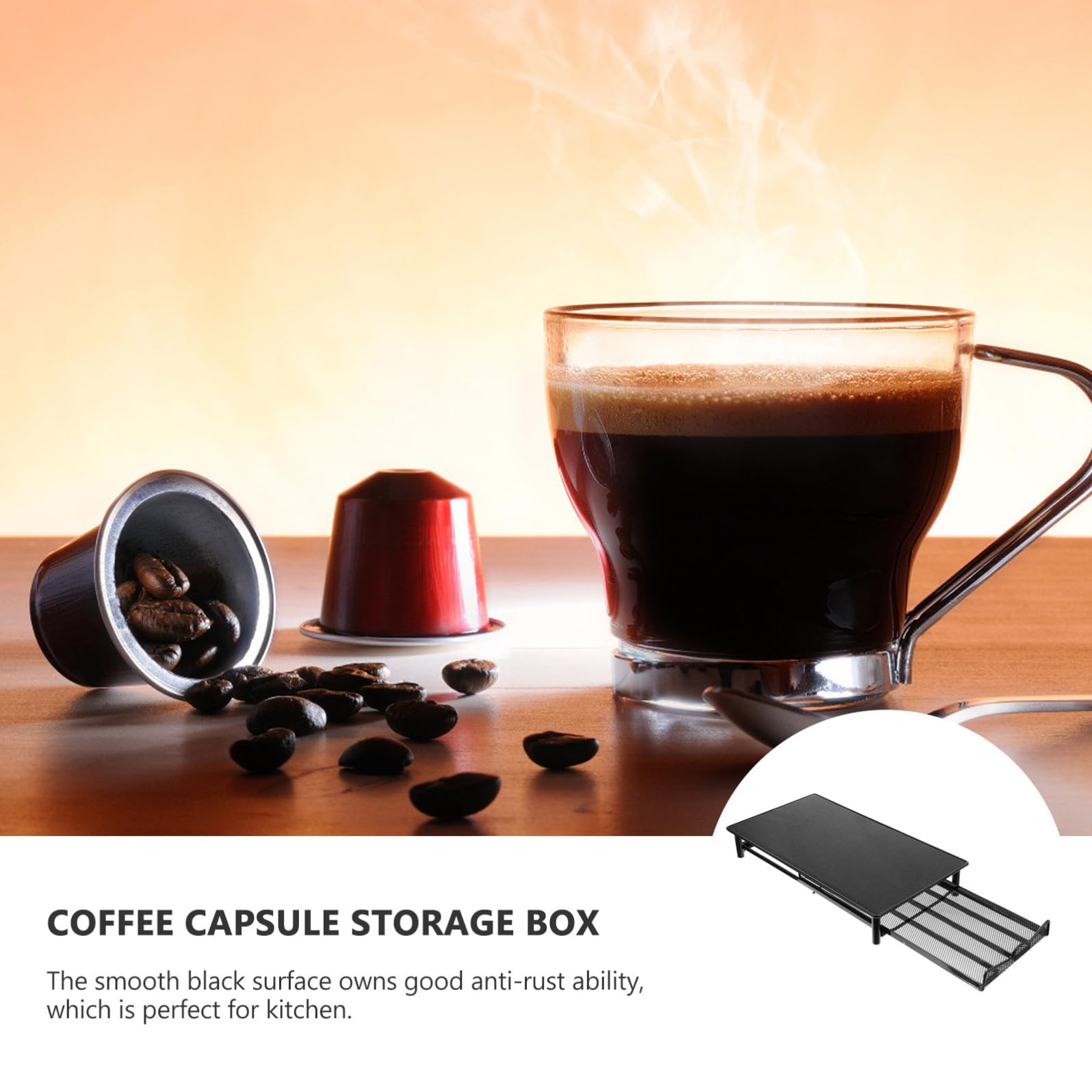 Cajón de Metal para Cápsulas de Café, 4 Secciones, Negro