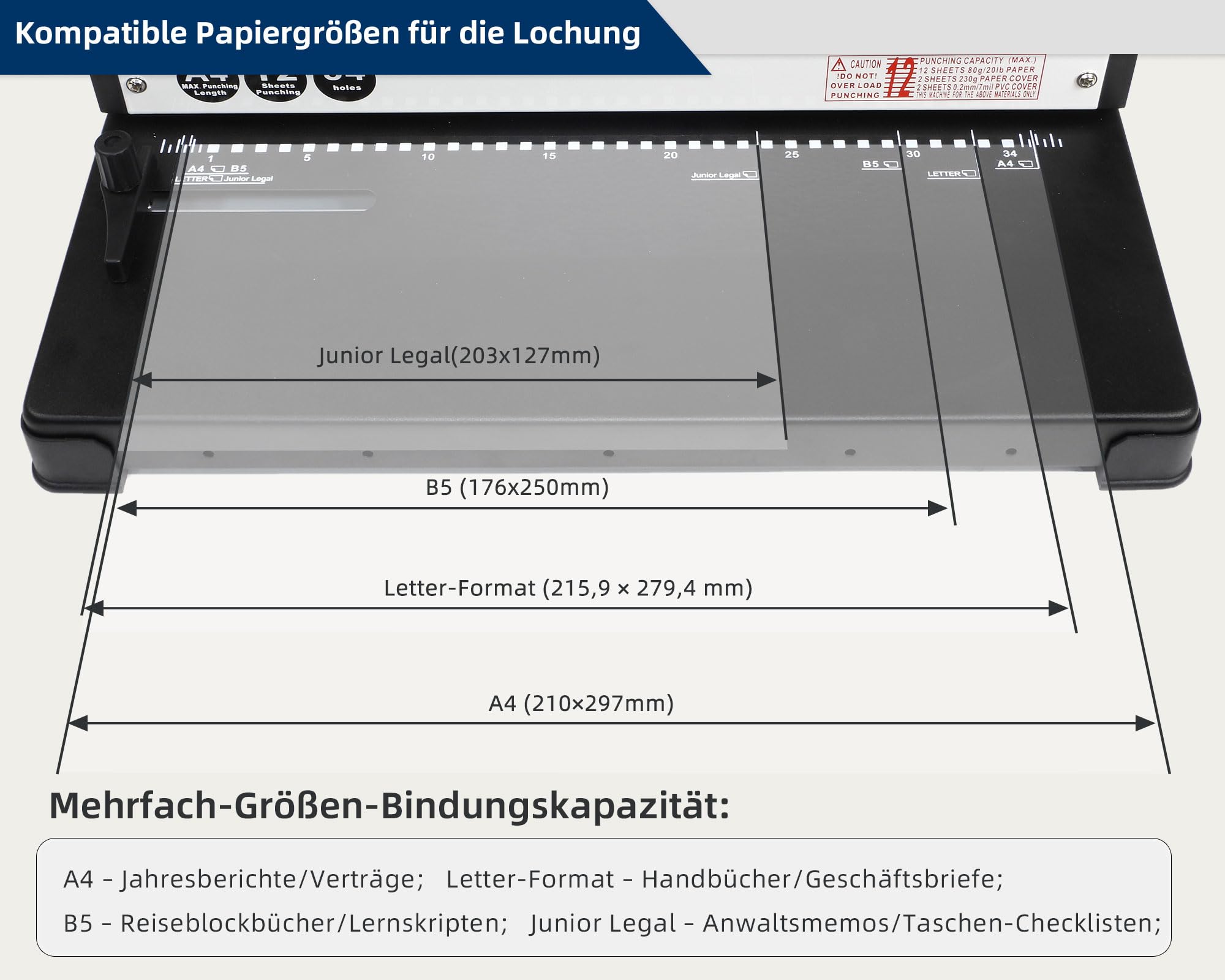 RAYSON Bindemaschine, 34 Löcher, 12-Blatt-Locher, PT-1201 | Robuste Metallkonstruktion
