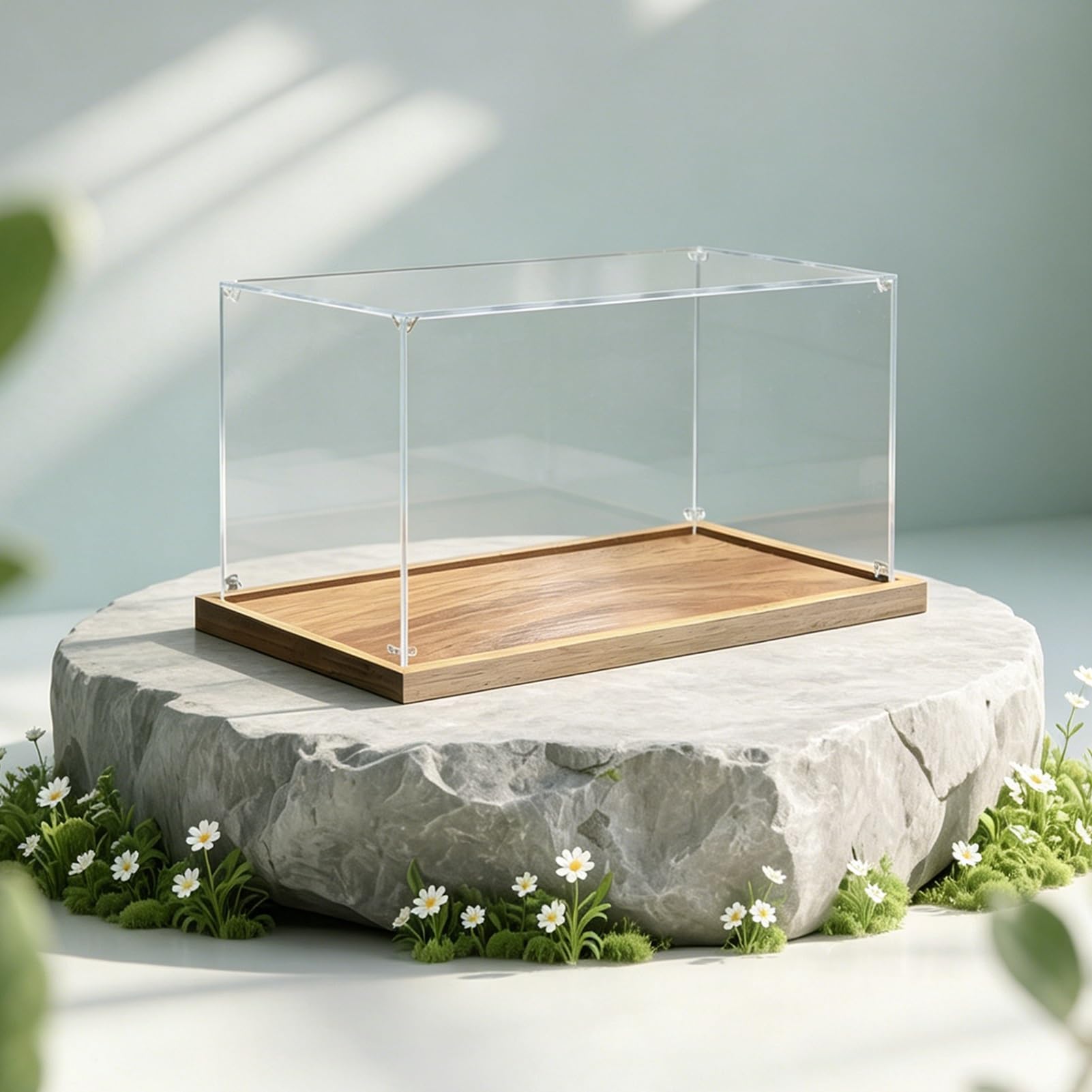 Transparent Figure Acrylic Display Box, 30 35 40 43 in Extra Large Display Cabinet for Cars Models, Stackable Rectangle Plastic Showcase Box(Wood,50x50x50cm/20x20x20in)