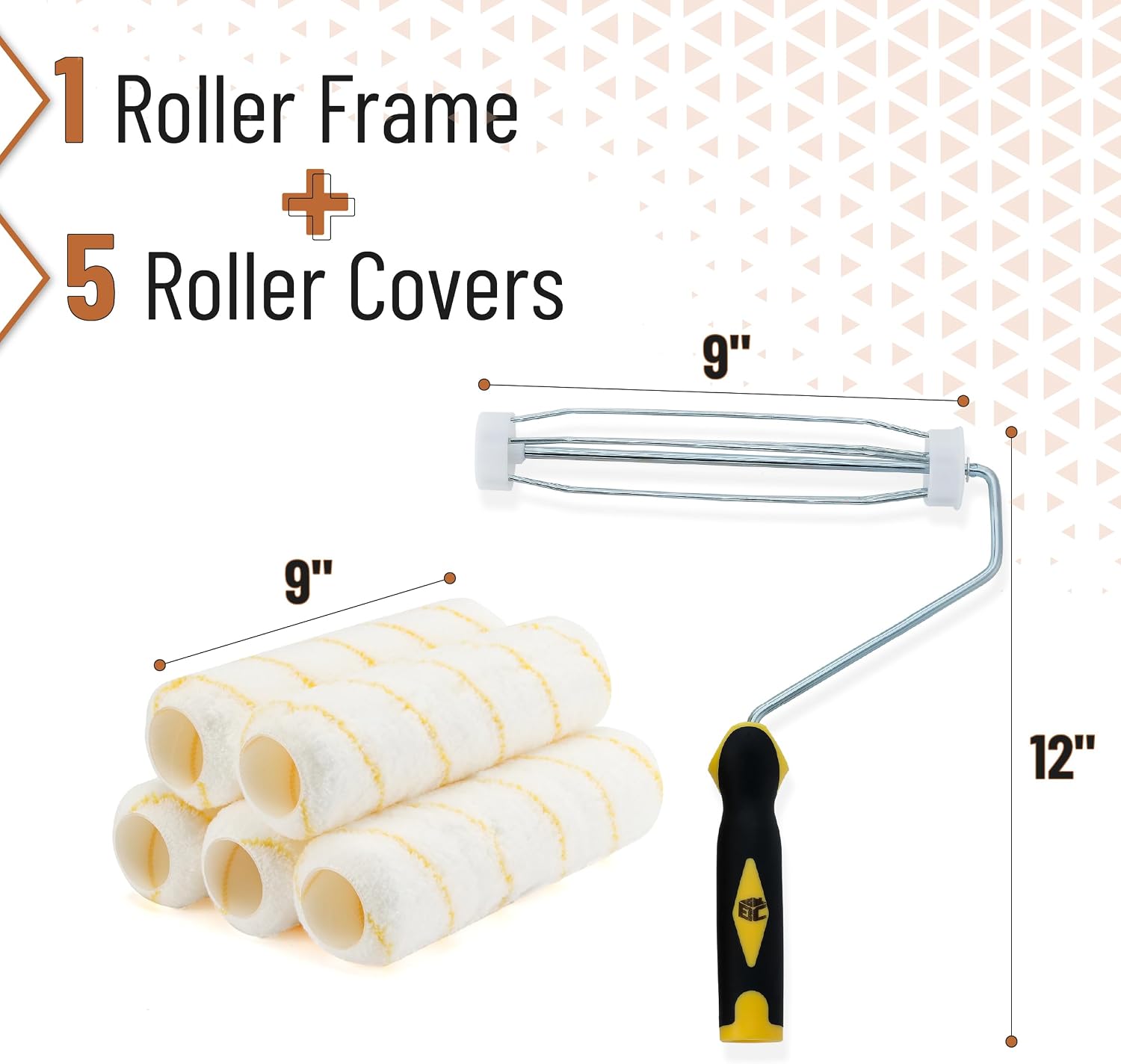 Bates- Paint Roller Kit, 6 Pack, 9 Inch Roller Frame with 5 Microfiber Roller Covers, for Walls, Ceilings, Floors and Home Painting