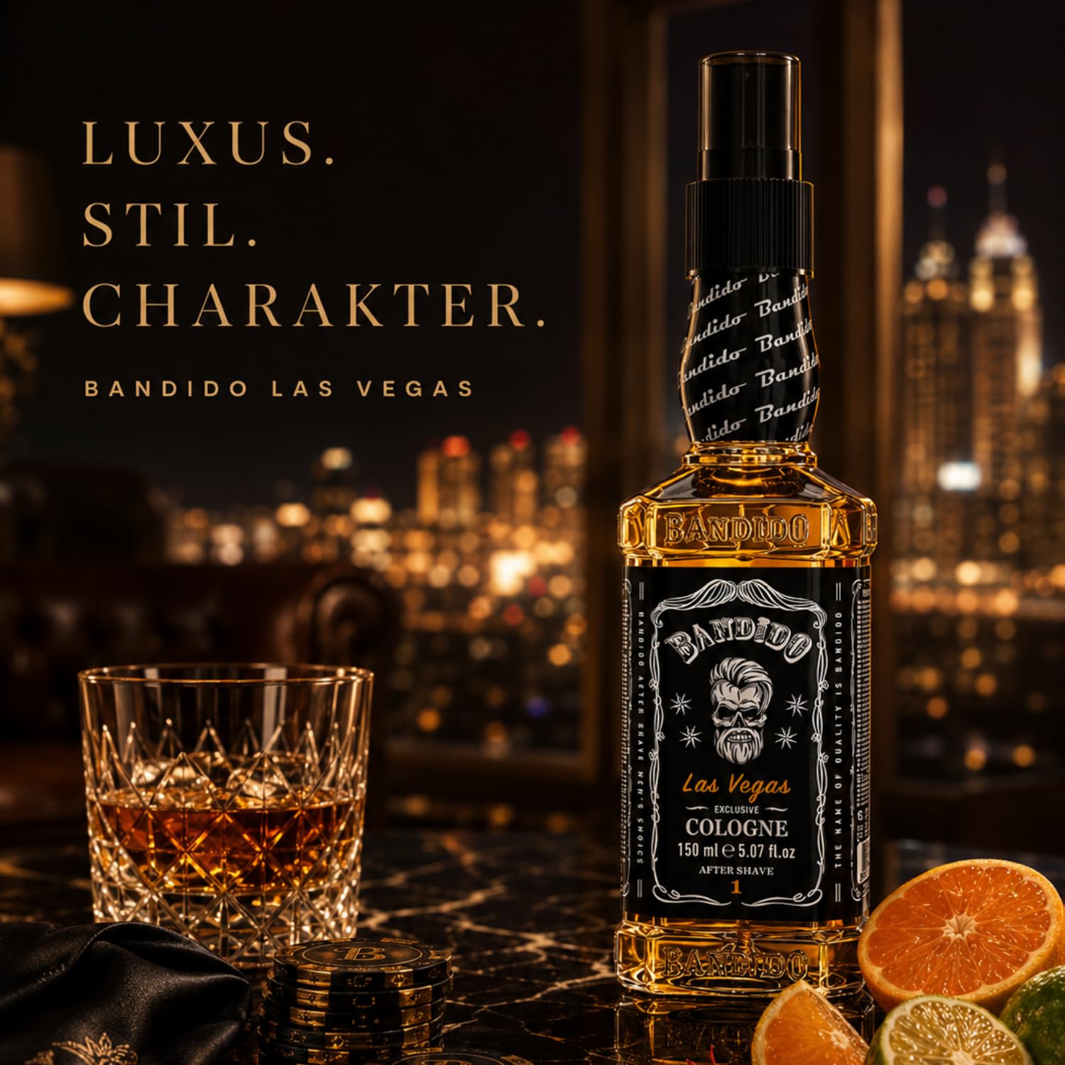 Bandido Eau de Cologne męska woda zapachowa po goleniu woda do golenia dla mężczyzn, odświeża, chłodzi, długotrwały zapach, zapobiega oparzeniom po goleniu i pielęgnacji po goleniu (Las Vegas 150 ml)