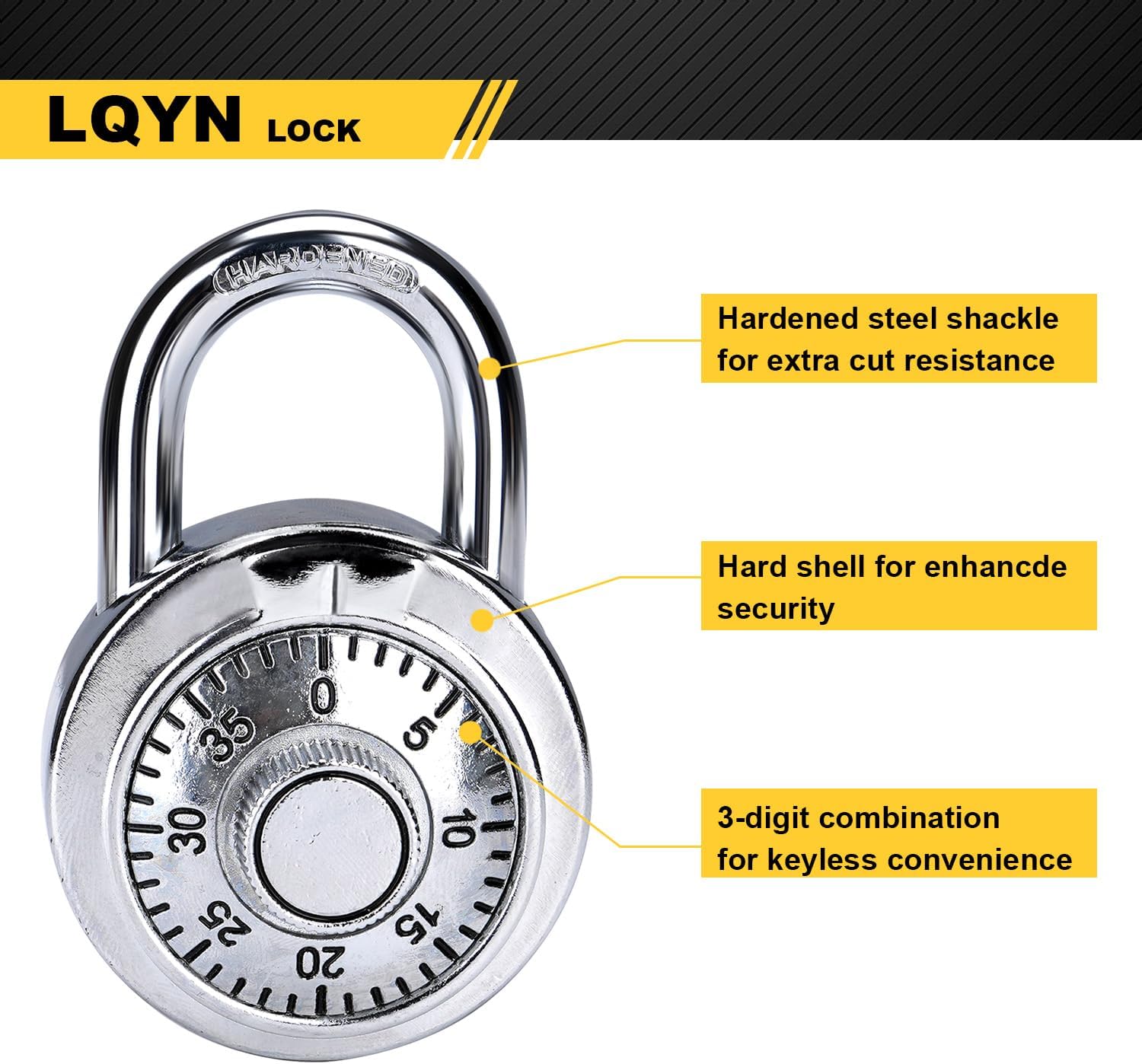 Combination Lock, LQYN Standard Dial Combination Lock, Pack of 12; Silver Turnplate, 2 in. Wide, Fixed Three Digital Combination, for School, Gym & Locker, Toolbox, Gate