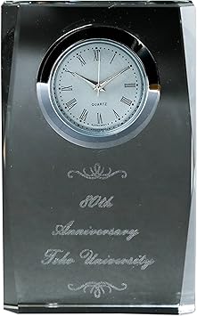 Amazon Co Jp The Wow ザワウ 名入れ 名前刻印 クリスタル時計 ガラス彫刻 シルバー 置き時計 時計 名前入り 記念品 父の日 定年退職祝い 退職祝い 還暦祝い 古希 米寿 銀婚式 金婚式 卒業祝い 結婚記念日 プレゼント ギフト 贈り物 ラッピング対応 メッセージカード