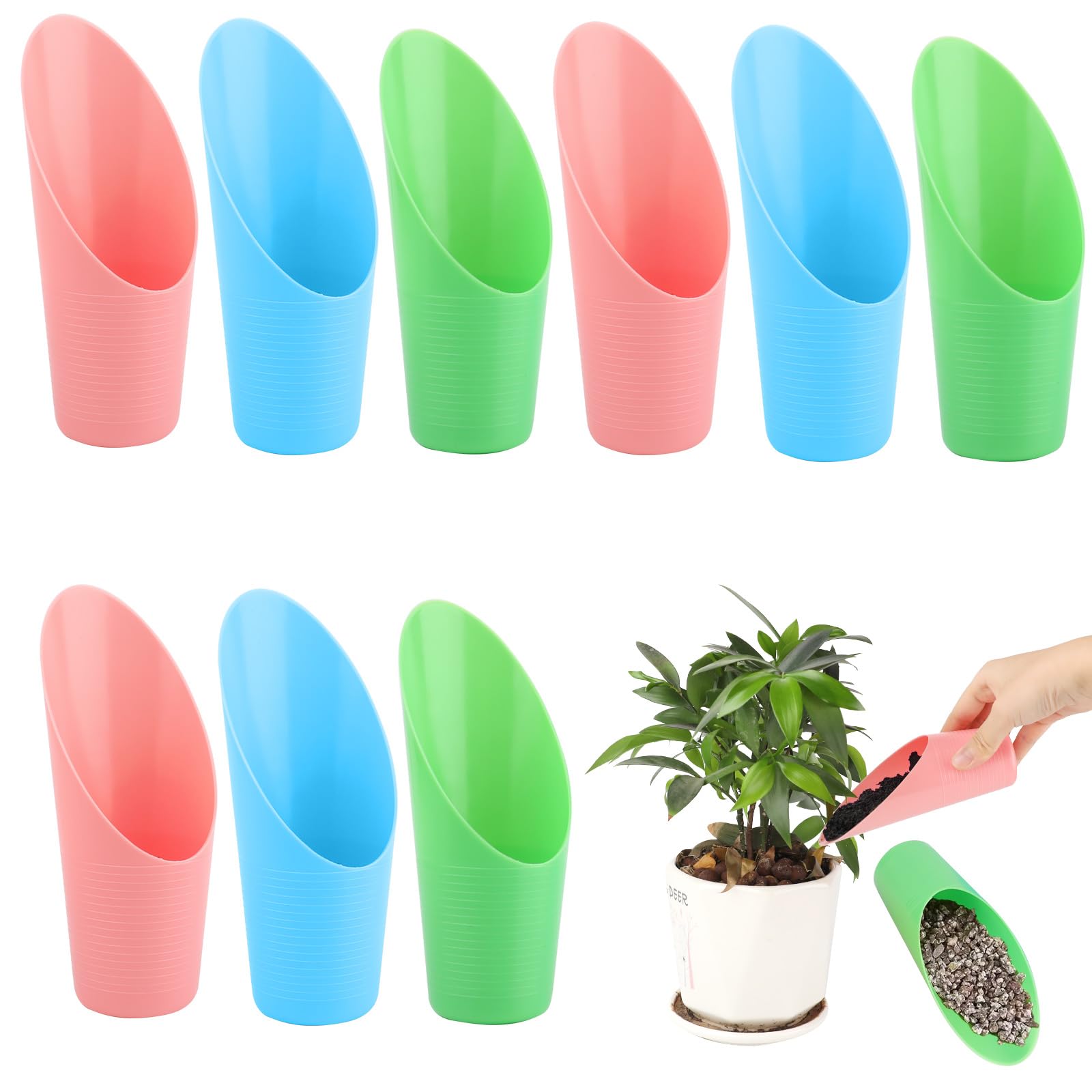 Nexlynk 9PCS 3 Color Bonsai Soil Scoops Set, Plastic Garden Soil Scoops and Small Potting Shovels for Succulent Indoor Plants, Flower Planting and Bonsai Cultivation Gardening Tool Kit
