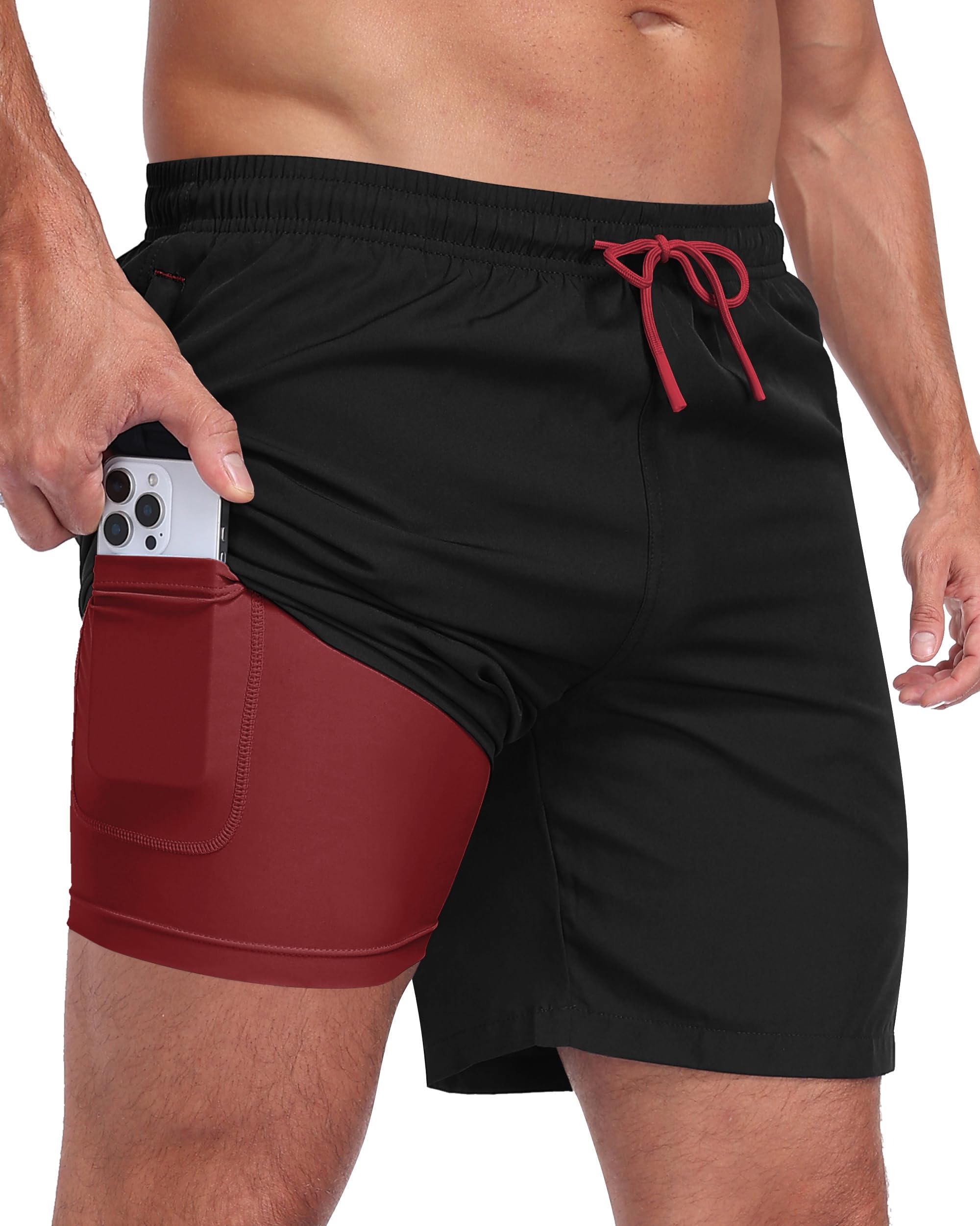 Zzkouine Badehose für Herren 2 in 1 Badeshorts Männer Schwimmhose mit Reißverschlusstasche Sporthose Kurz Herren Shorts