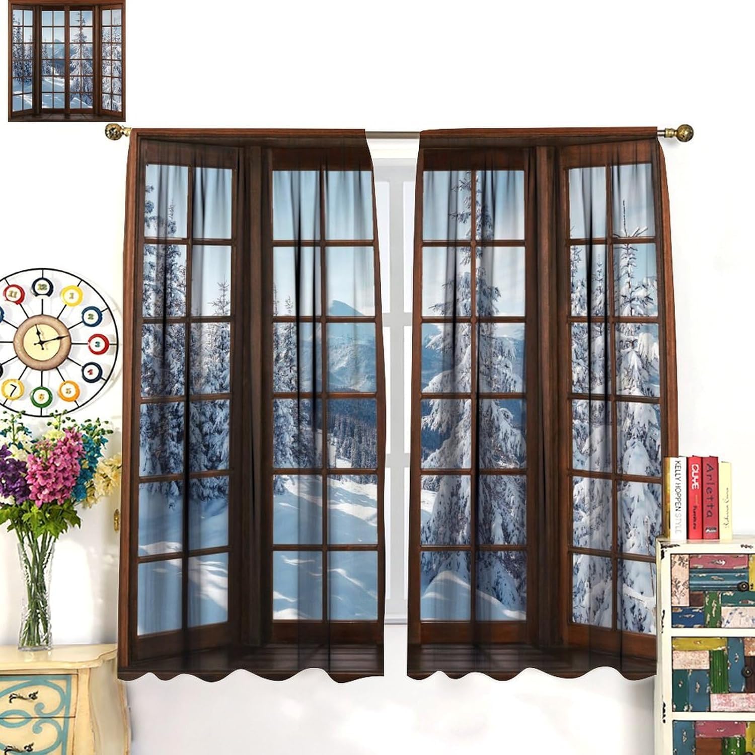 Vorhänge Schlafzimmer 3D Winterlandschaft 220X215 cm (B + H) Vorhang Gardinen Blickdicht Mit Ösen Thermovorhang Lichtdicht Für Wohnzimmer Schlafzimmer Kinderzimmer/Uv-Schutz-991787268