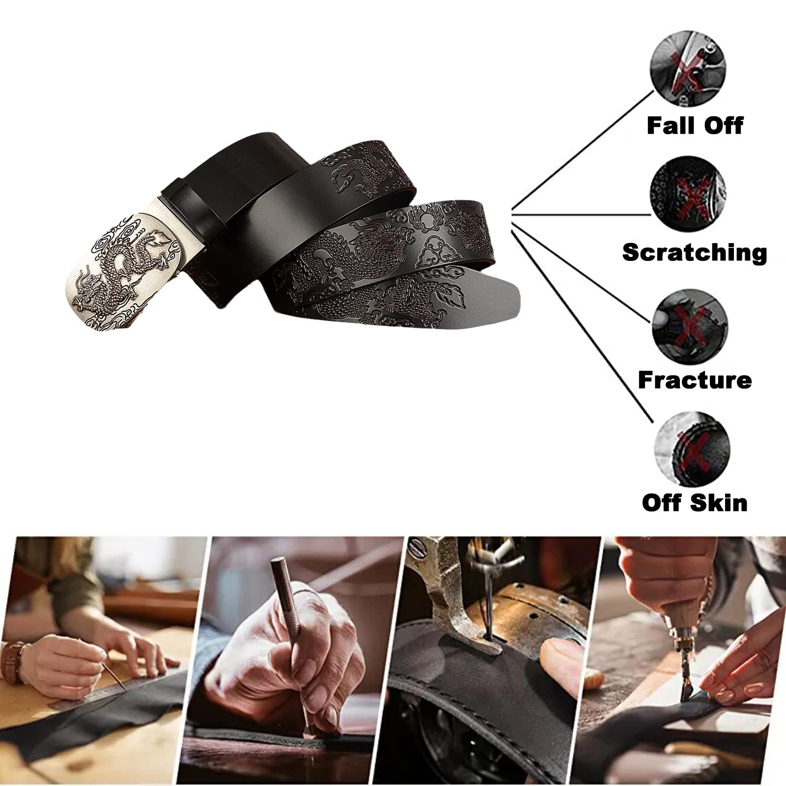 Cinturón De Vestir For Hombre, Con Hebilla Dragón Deslizante Automática Trinquete, Cuero Repujado, Correa Cintura 3,5 Cm