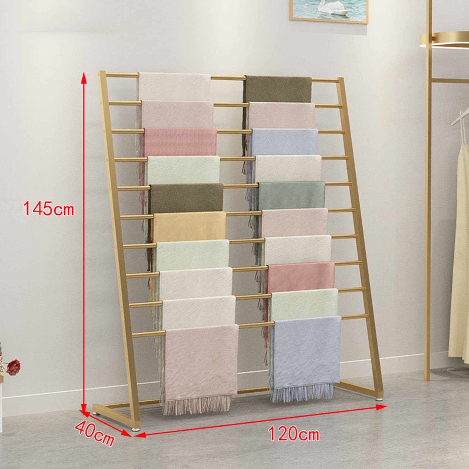 Soporte para pañuelos - Perchas metálicas para hijabs - Perchero de pie para Pantalones de Traje - Estante Organizador Colgante para sábanas, pantalón de Tela p,Gold-120X40X145CM