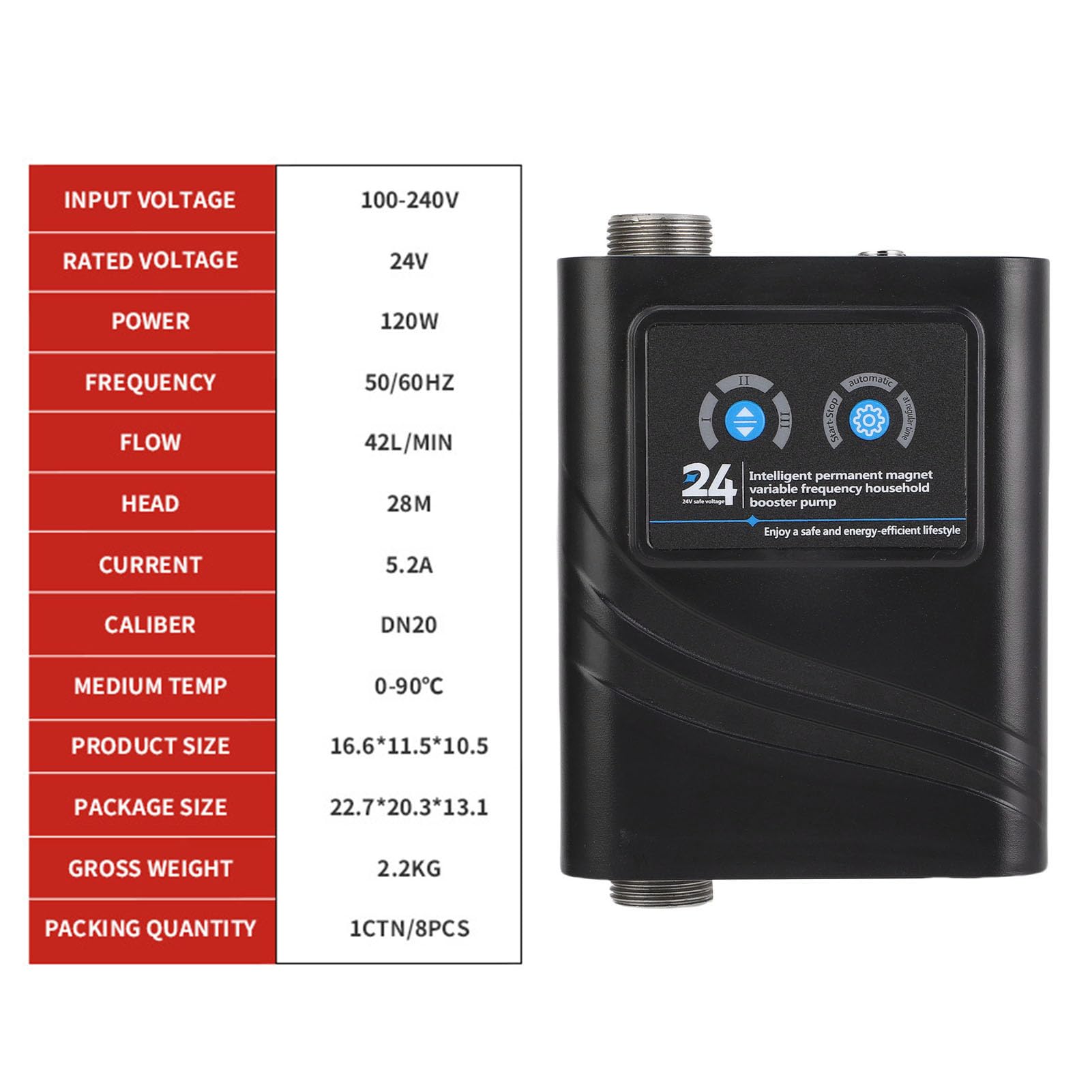 Pompa del Booster a Pressione Dell'acqua 120 W 3 Marce per L'irrigazione del Giardino Doccia Domestico (Plug dell'UE 100-240 V.)