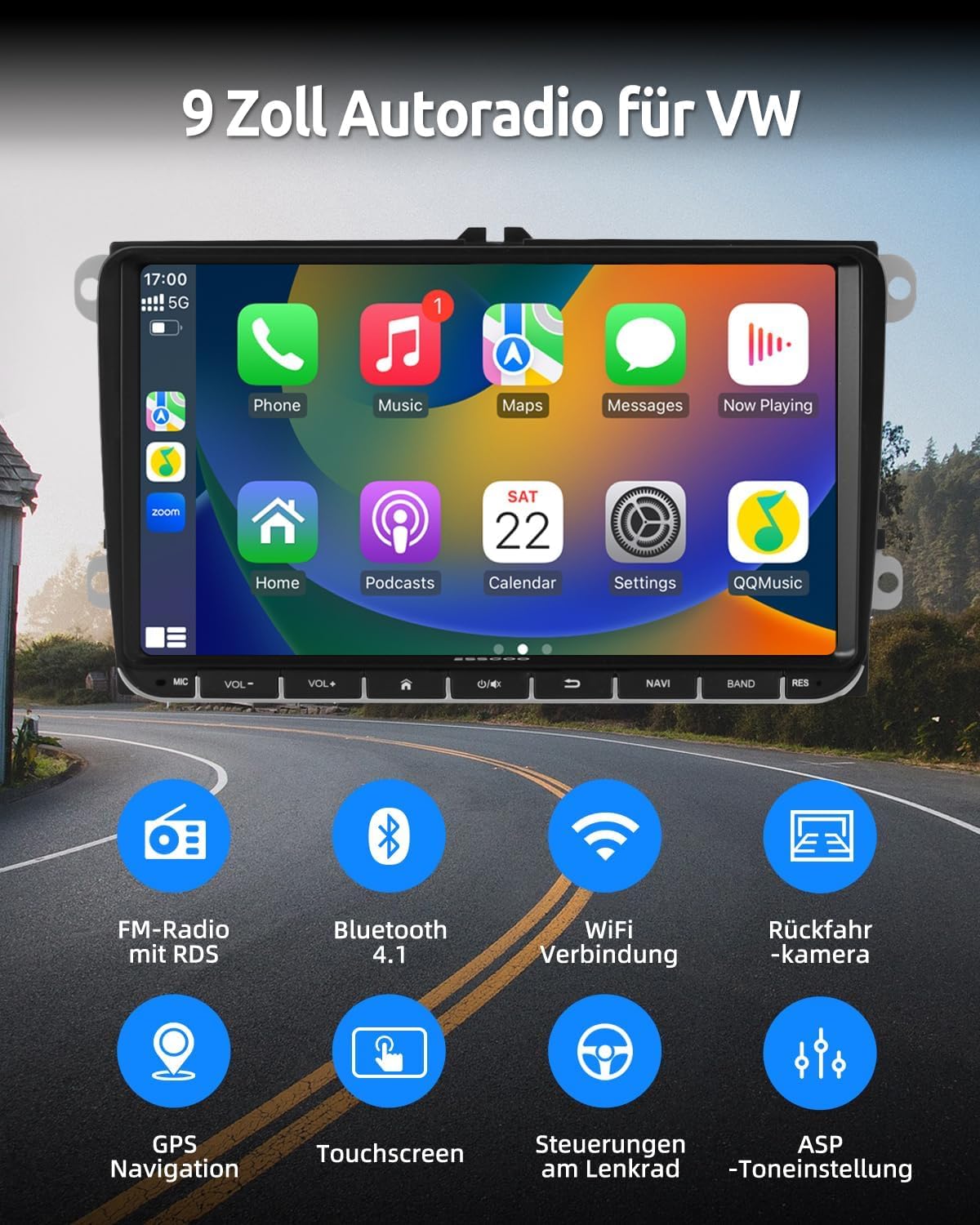 ESSGOO 4+64G Android 15 Autoradio Wireless CarPlay Android Auto für VW 5 6