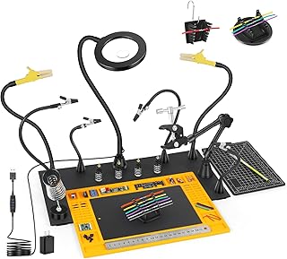 Helping Hands Soldering Station with Heavy-Duty Steel Base, Non-Slip Silicone Pad, 10+ Magnetic Accessories Kit, 10X 5X Magnifying Lamp, Third Hand Soldering Tool for Craft PCB Jewelry Making Modeling