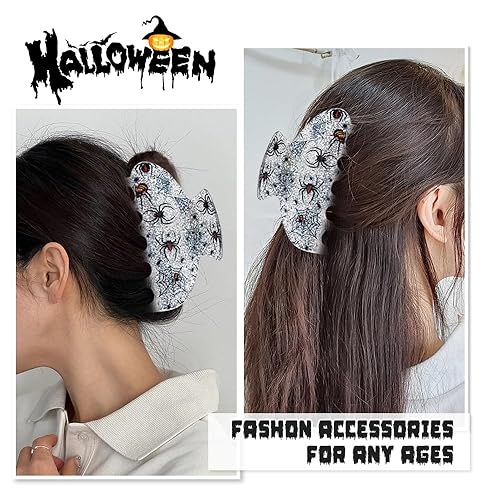Miniatura 5 de Pinzas góticas para cabello grueso con diseño de araña, pinzas para el cabello acrílicas plateadas con purpurina para el cabello, pinzas de plátano