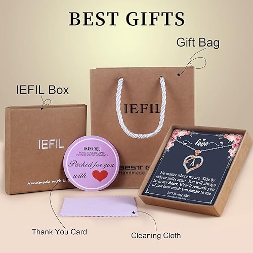 Vista 6 de Iefil Regalos para el día de la madre para esposa, collar de plata de ley 925 con inicial de corazón, regalo de aniversario de cumpleaños